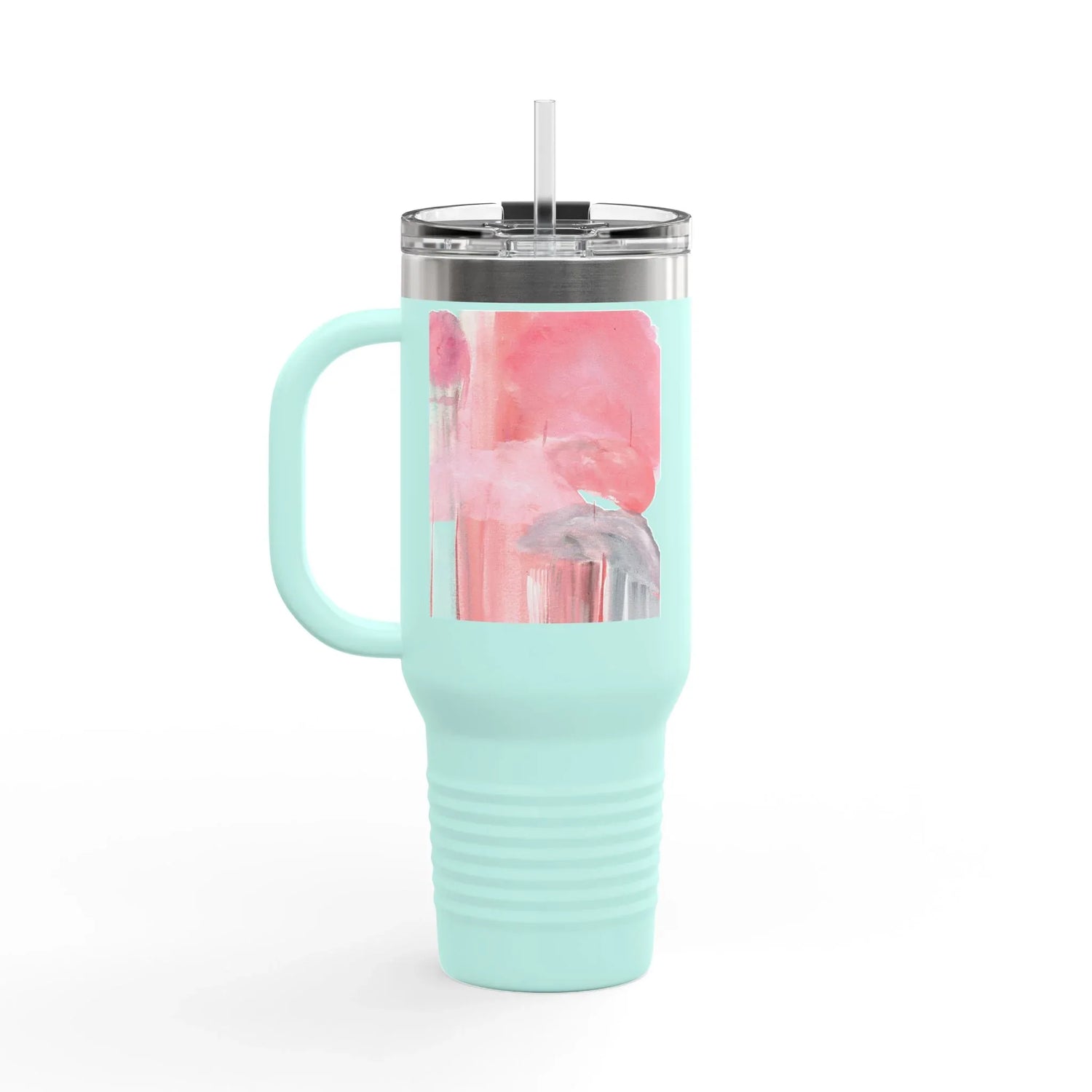 40oz Insulated Travel Mug –Blush Cascade Watercolor Design - Laure Leprince - Artiste Peintre