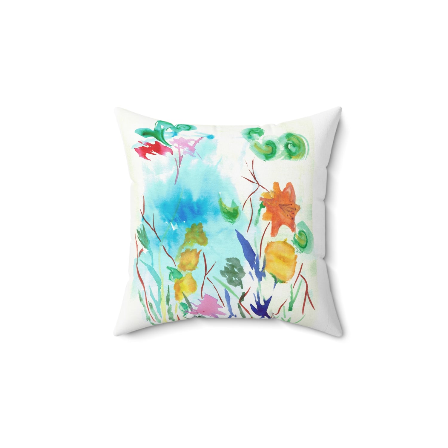 Square Throw Pillow Jardin Lumineux — Minimal Blue Brushstroke Accent