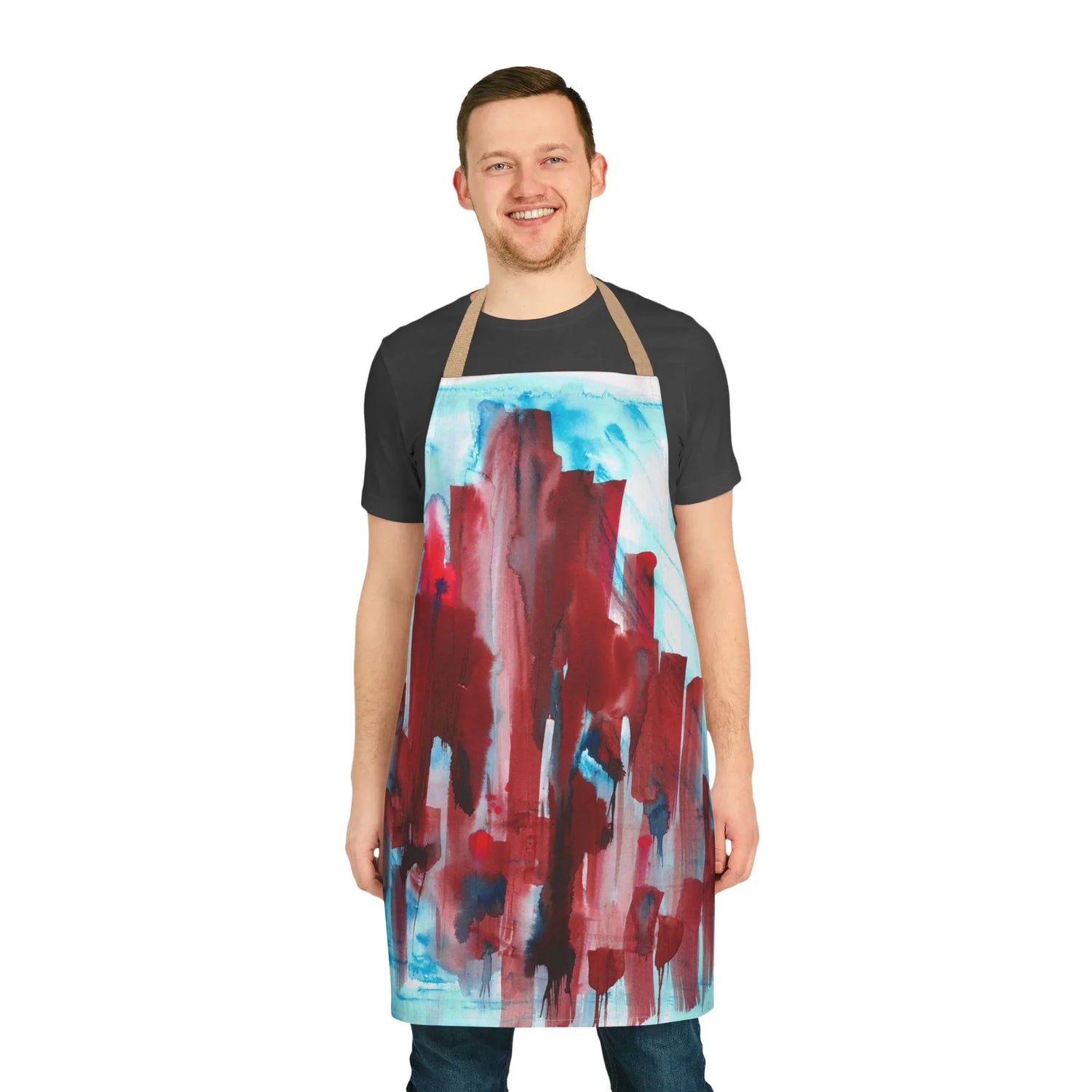 Abstract Apron Crimson Tower – Artistic Kitchen Chef Gift - Laure Leprince - Artiste Peintre