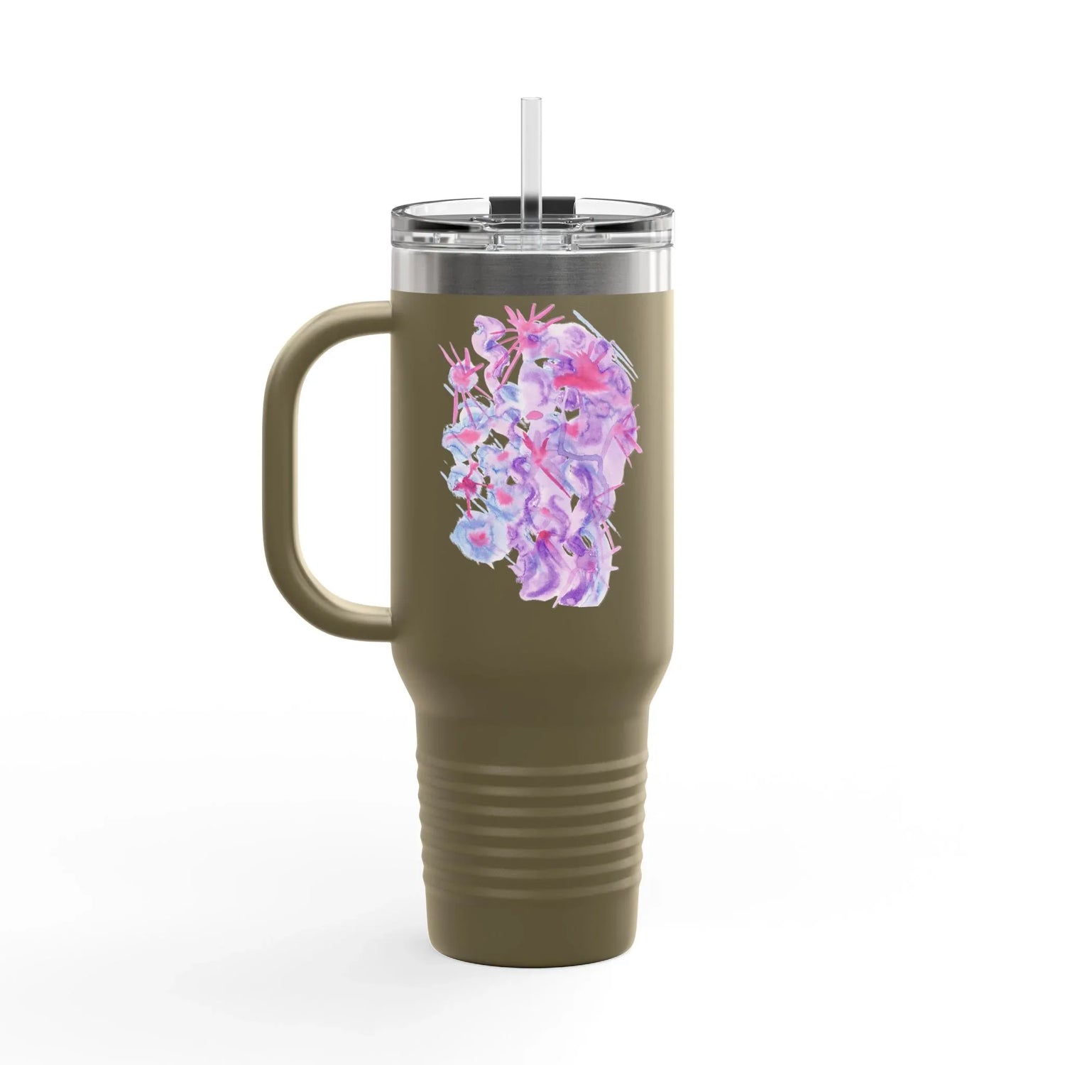 40oz Insulated Travel Mug – Nebuleuse Pourpre Watercolor Design - Laure Leprince - Artiste Peintre