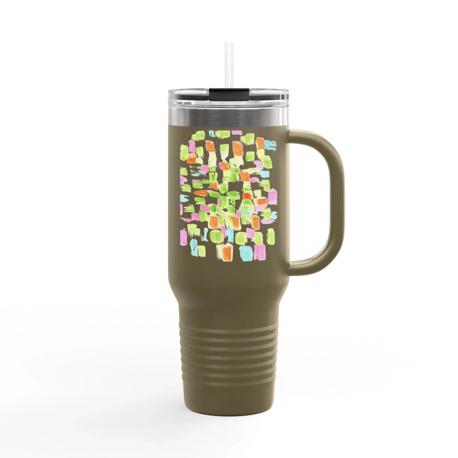 40oz Insulated Travel Mug – Pastel Mosaic Watercolor Design - Laure Leprince - Artiste Peintre