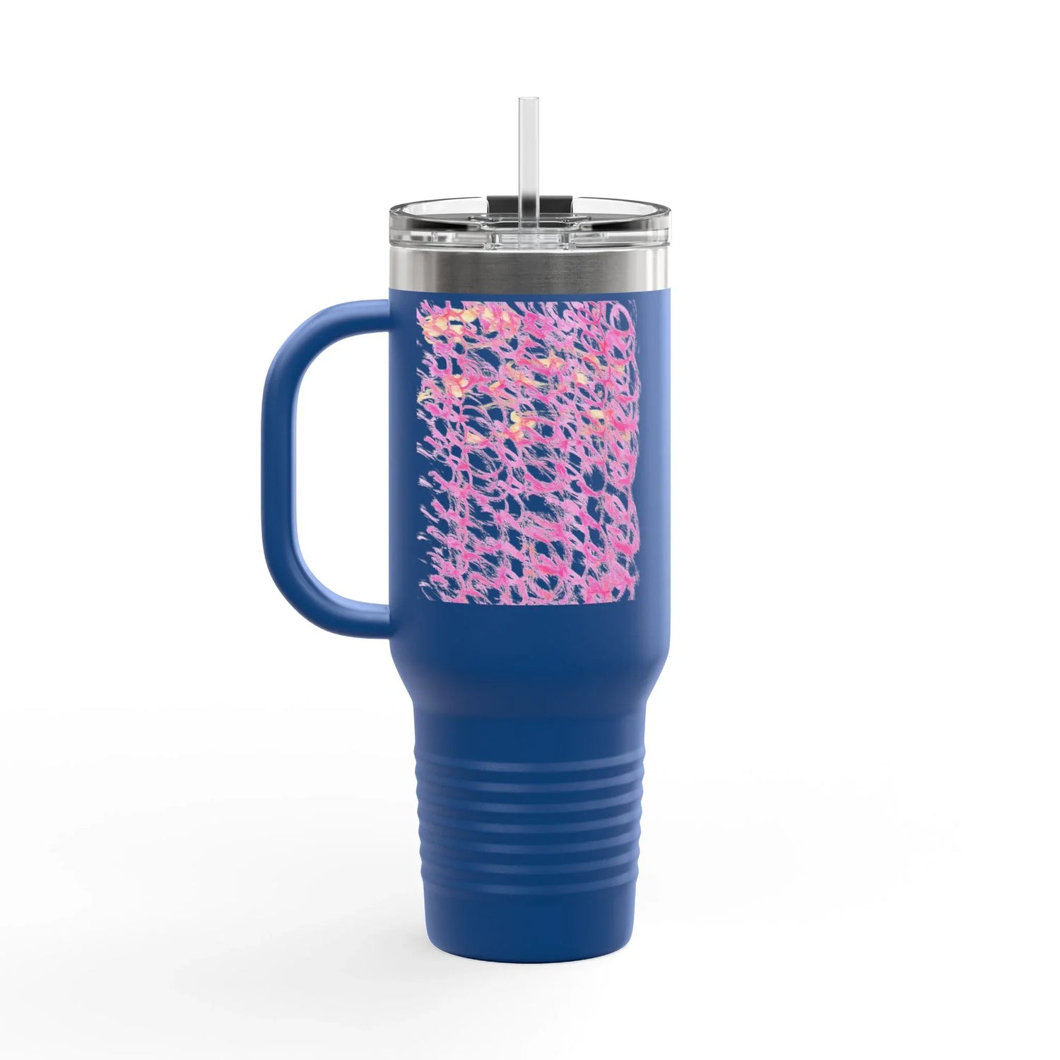 40oz Insulated Travel Mug – Pink Waves Watercolor Design - Laure Leprince - Artiste Peintre