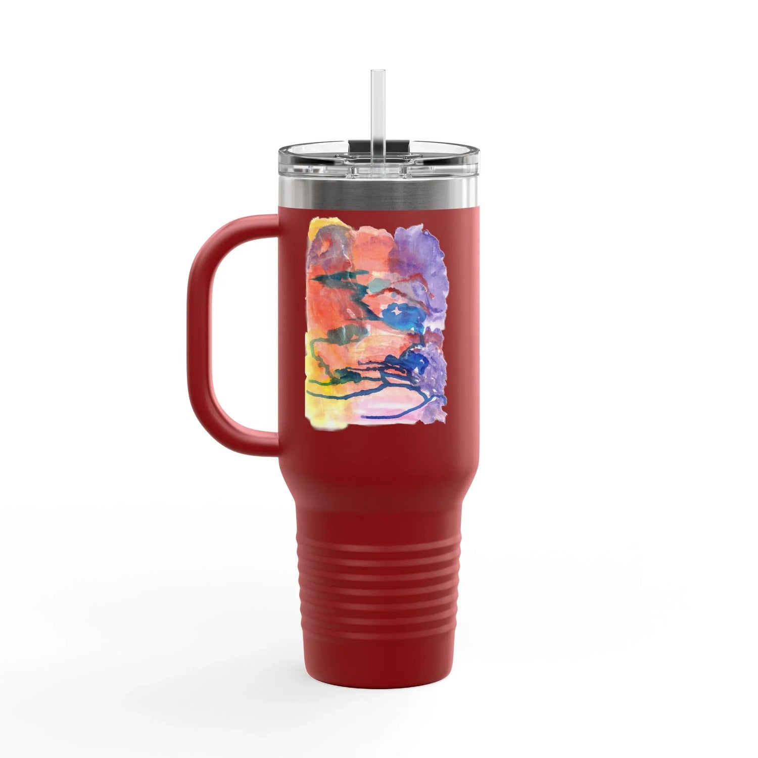 40oz Insulated Travel Mug – Neon mirage Watercolor Design - Laure Leprince - Artiste Peintre