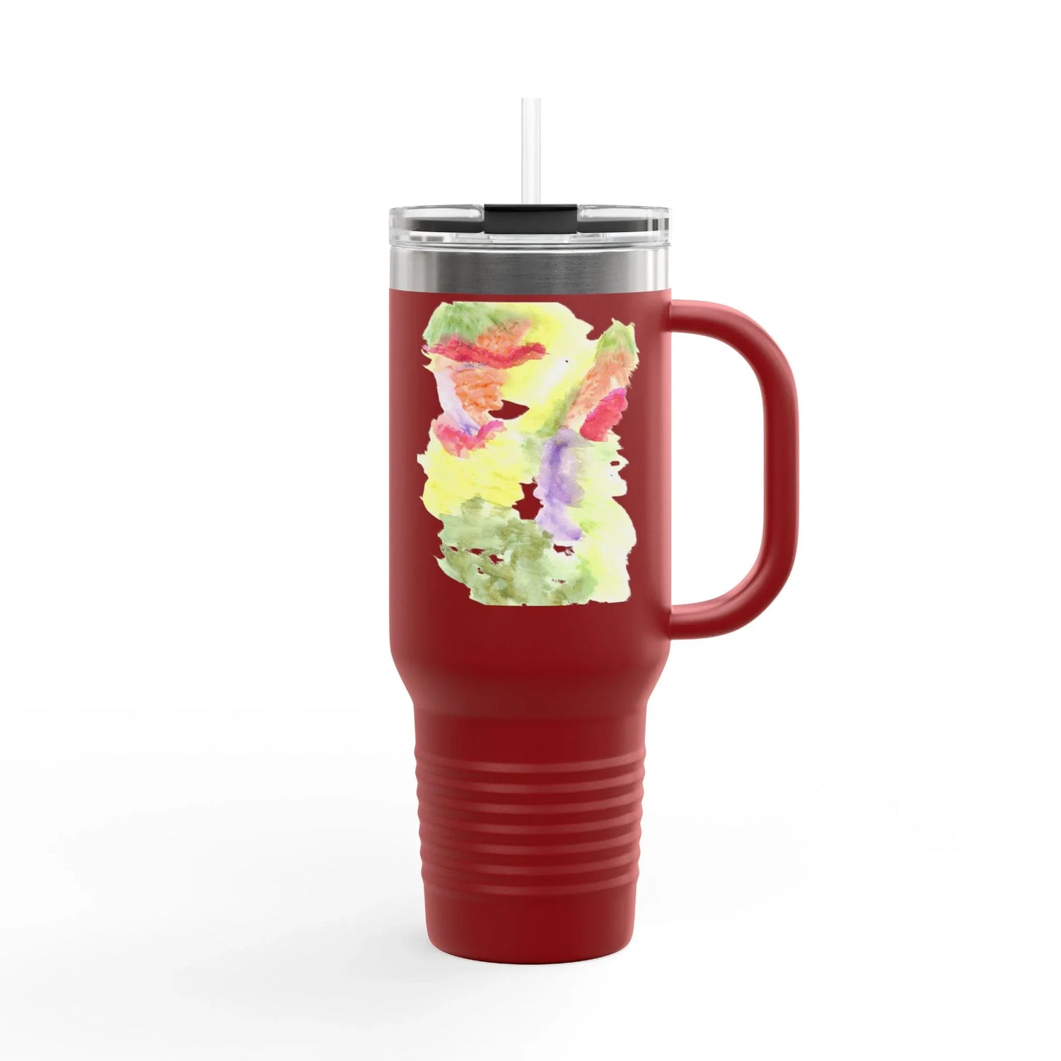 40oz Insulated Travel Mug – Eclosion Chromatique Watercolor Design - Laure Leprince - Artiste Peintre
