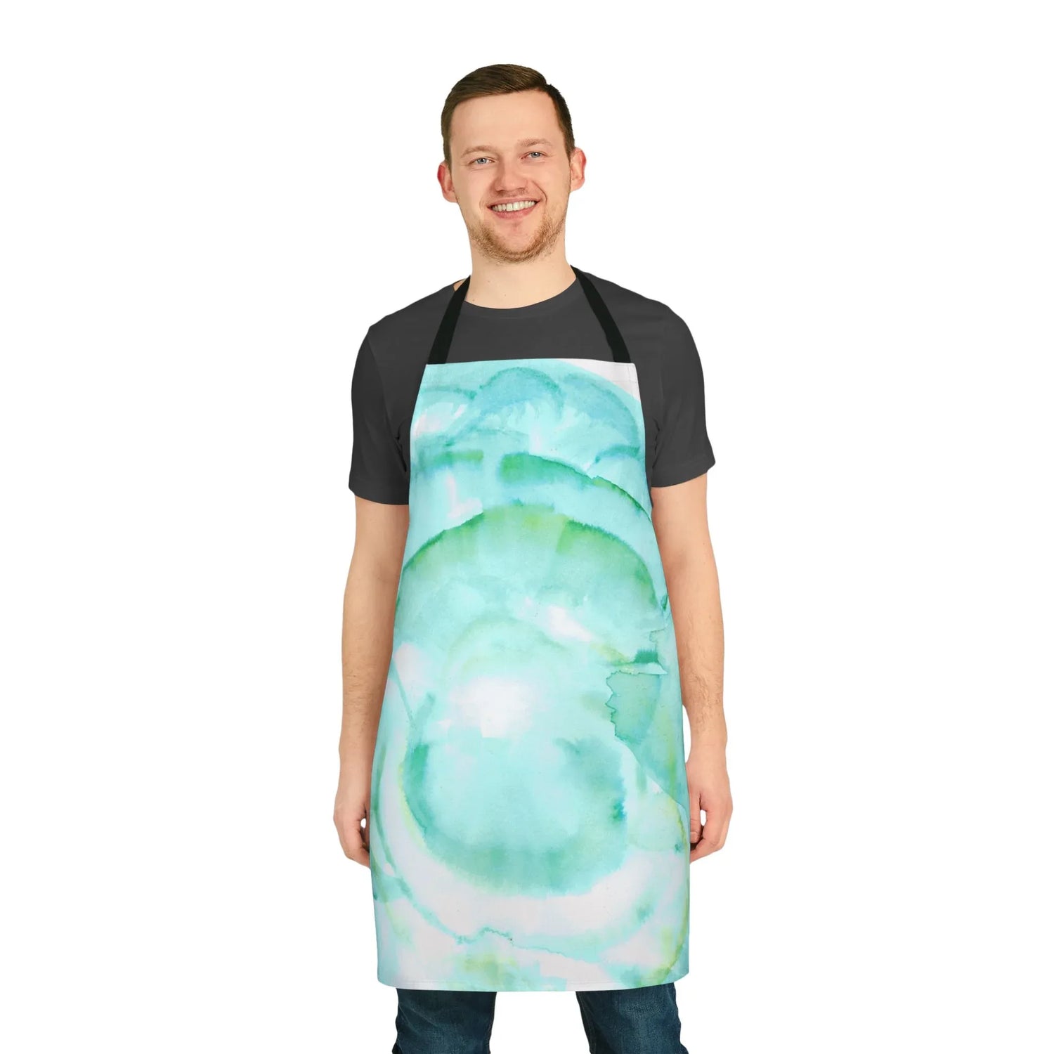 Abstract Apron Aqua Bloom – Artistic Kitchen Chef Gift - Laure Leprince - Artiste Peintre