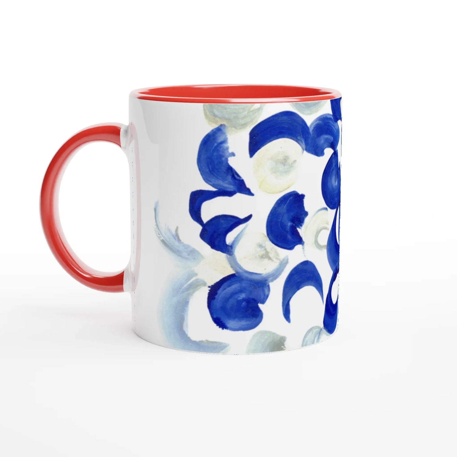 Mug 11oz - 325 ml - Ceramic Mug with Color Inside Blue swirls - Laure Leprince - Artiste Peintre