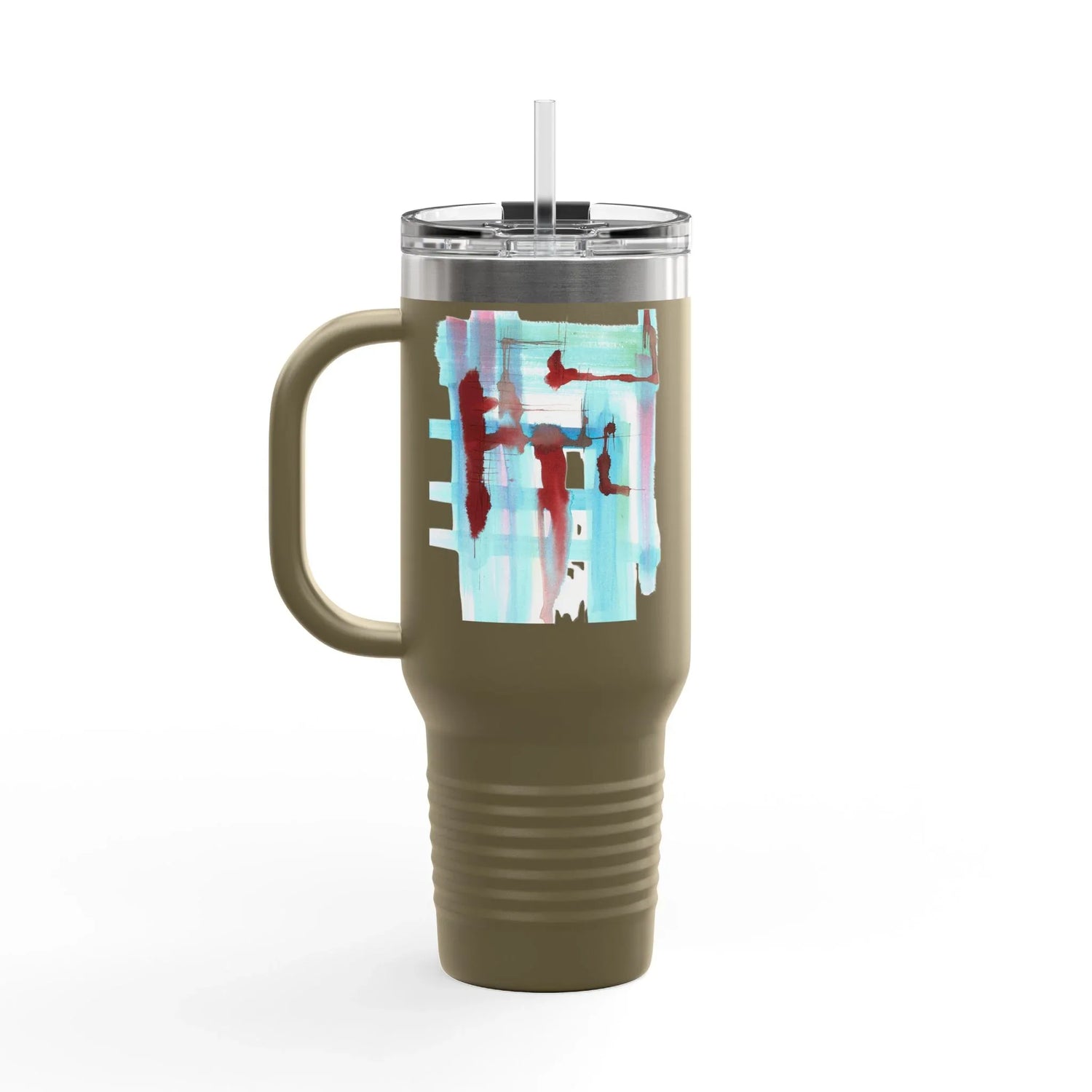 40oz Insulated Travel Mug – Stuctures Liquides Watercolor Design - Laure Leprince - Artiste Peintre