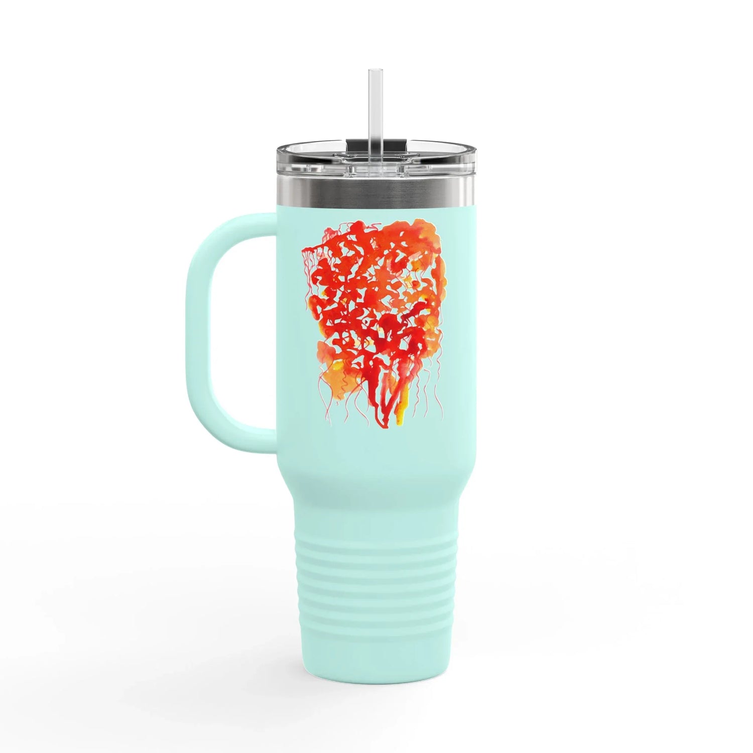 40oz Insulated Travel Mug – Eclats Corail Watercolor Design - Laure Leprince - Artiste Peintre