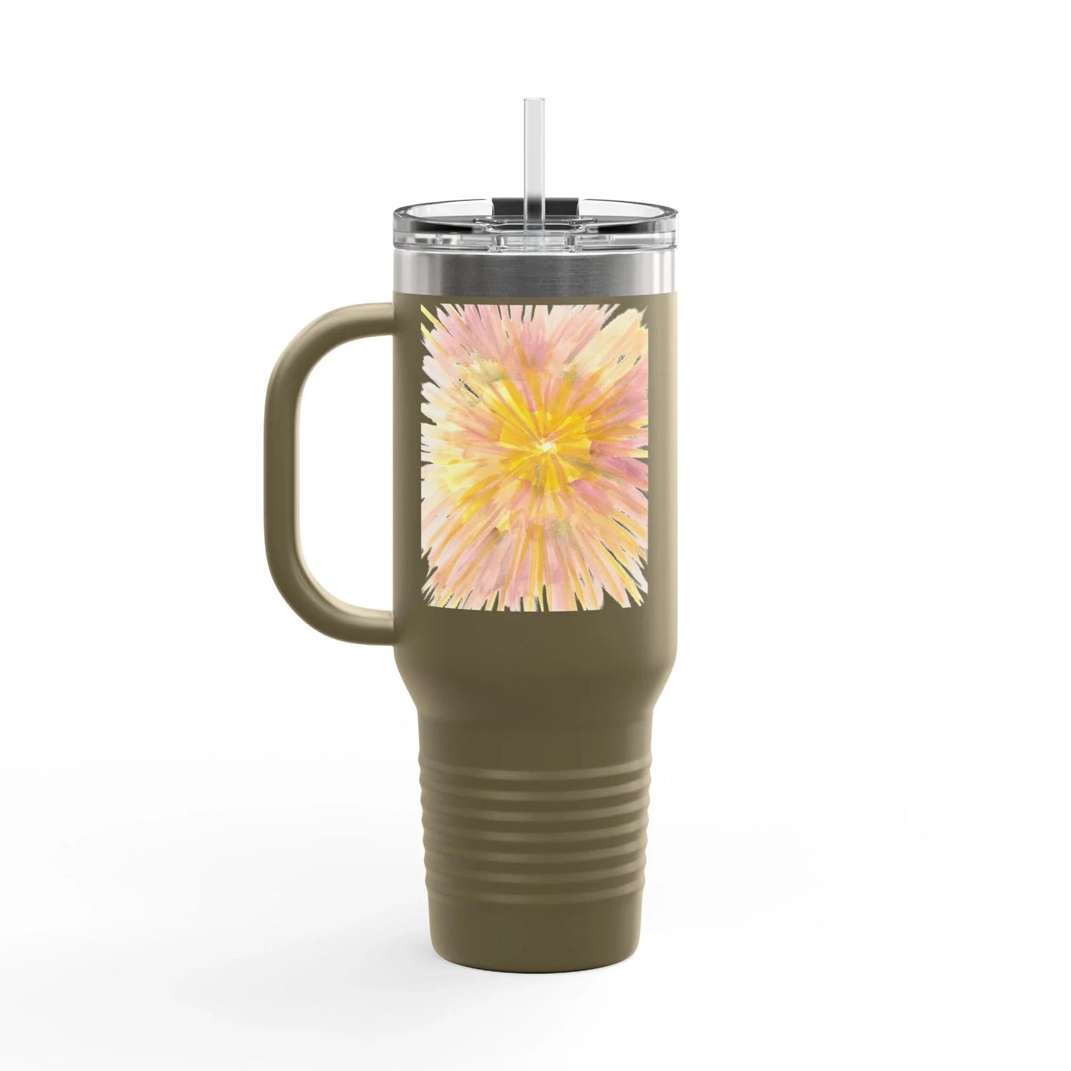 40oz Insulated Travel Mug – Solar Bloom Watercolor Design - Laure Leprince - Artiste Peintre