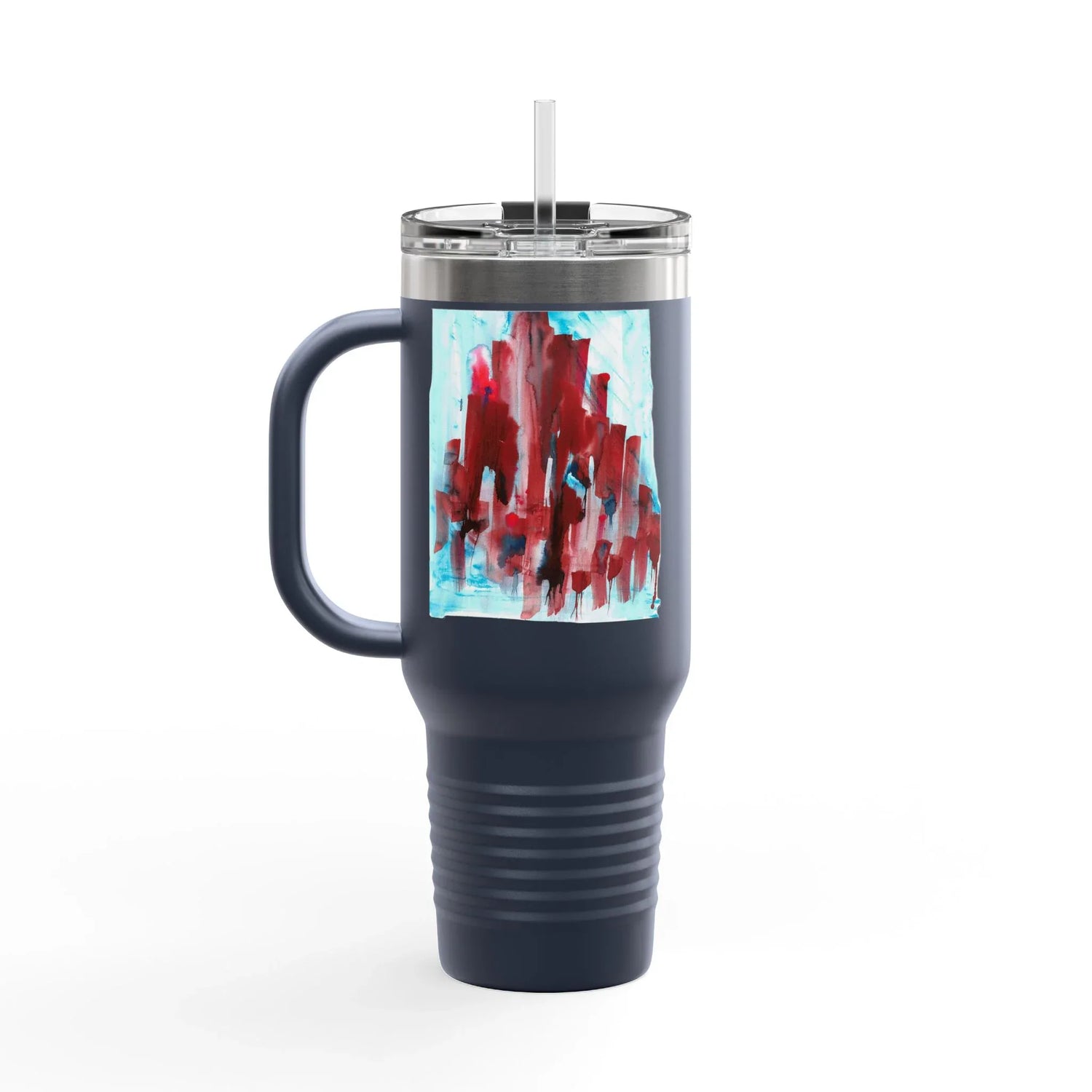 40oz Insulated Travel Mug – Crimson Tower Watercolor Design - Laure Leprince - Artiste Peintre