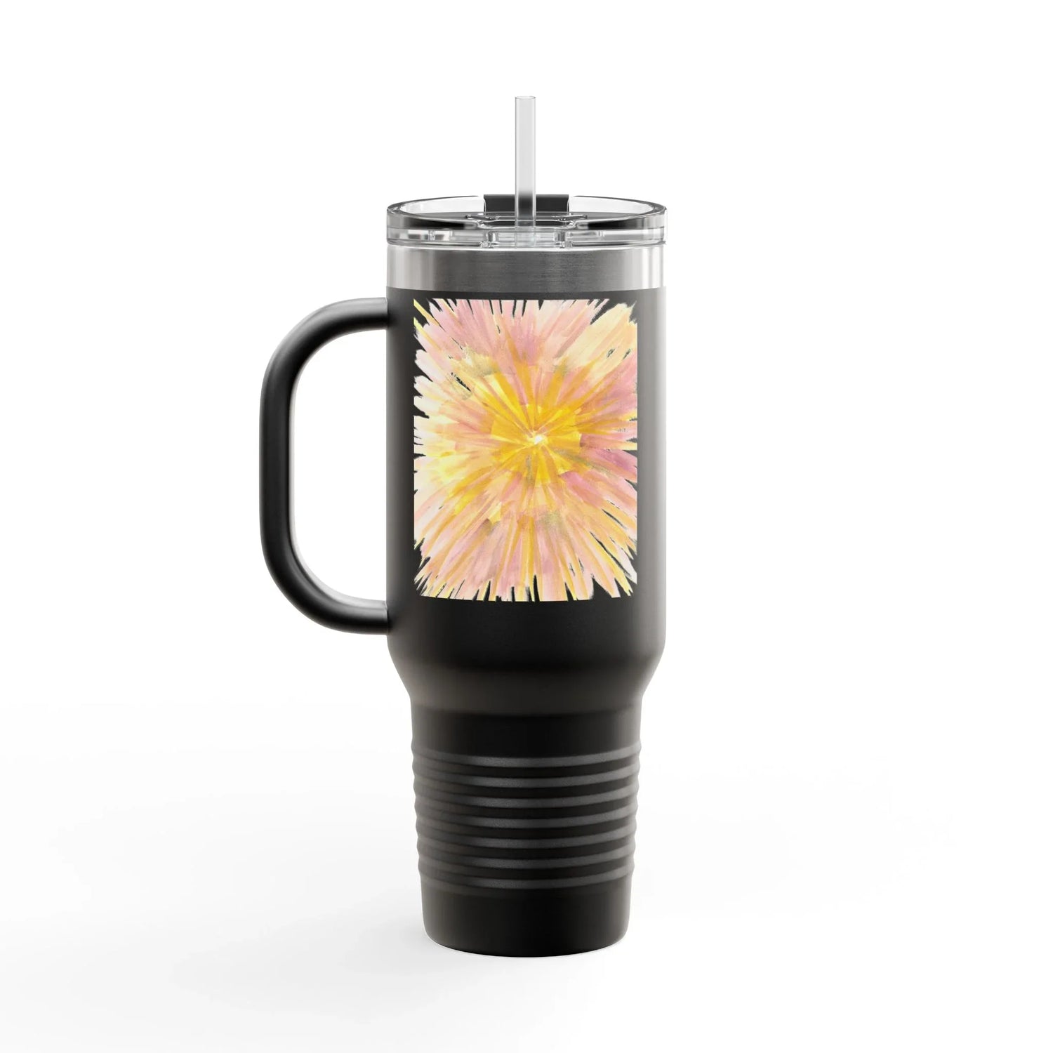 40oz Insulated Travel Mug – Solar Bloom Watercolor Design - Laure Leprince - Artiste Peintre