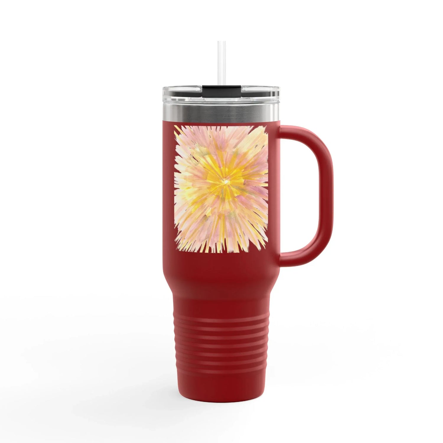 40oz Insulated Travel Mug – Solar Bloom Watercolor Design - Laure Leprince - Artiste Peintre