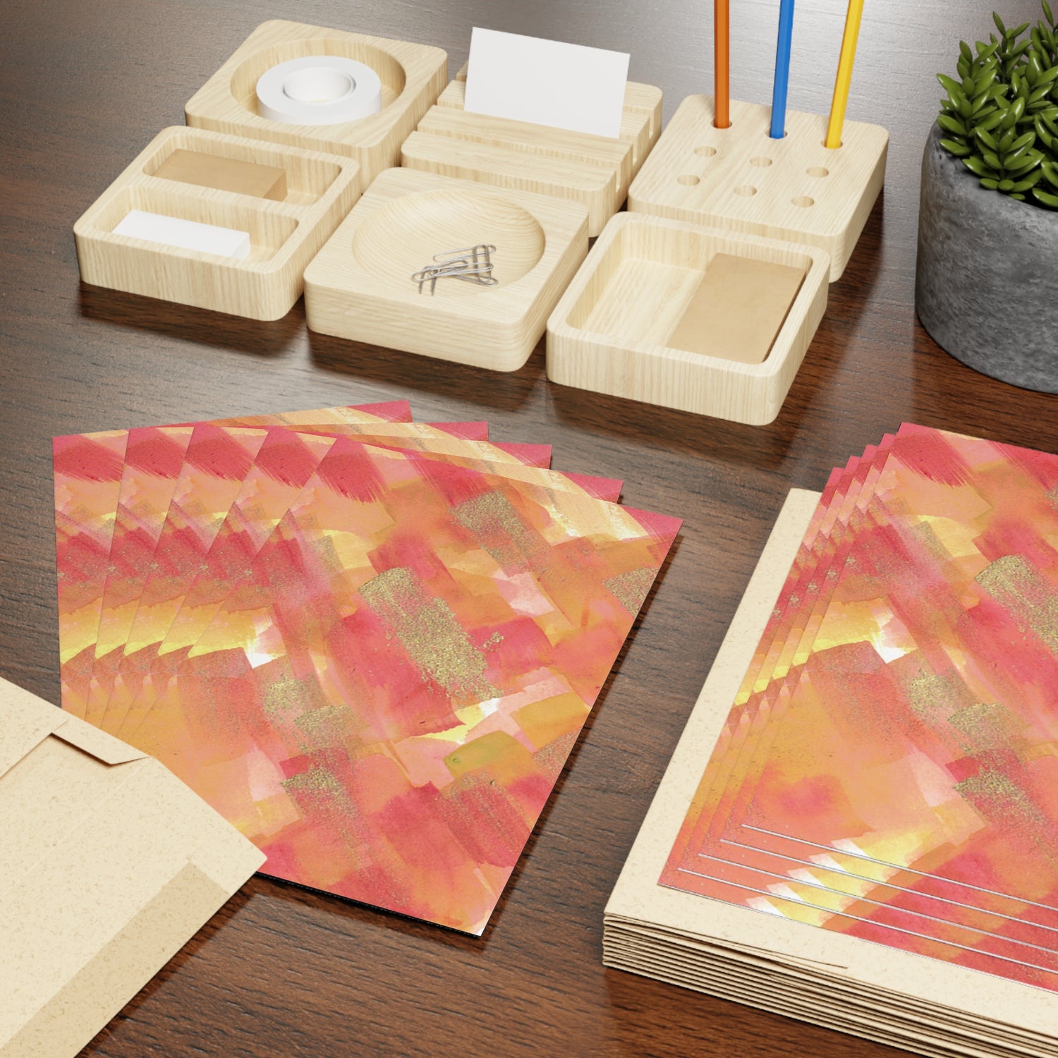 Sunset Ember Watercolor Leaf Greeting Card - Elegant