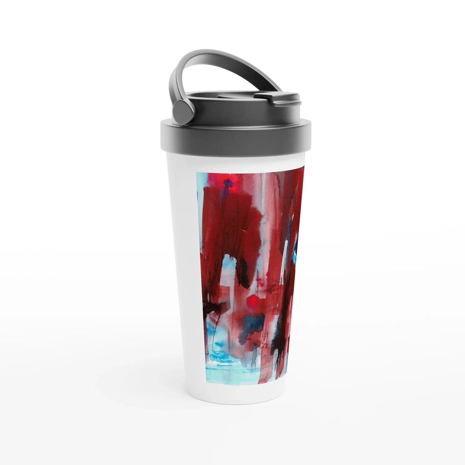 Mug de voyage isotherme 450 ml (15 oz) Crimson Tower - Étanche, réutilisable et design artistique - Laure Leprince - Artiste Peintre