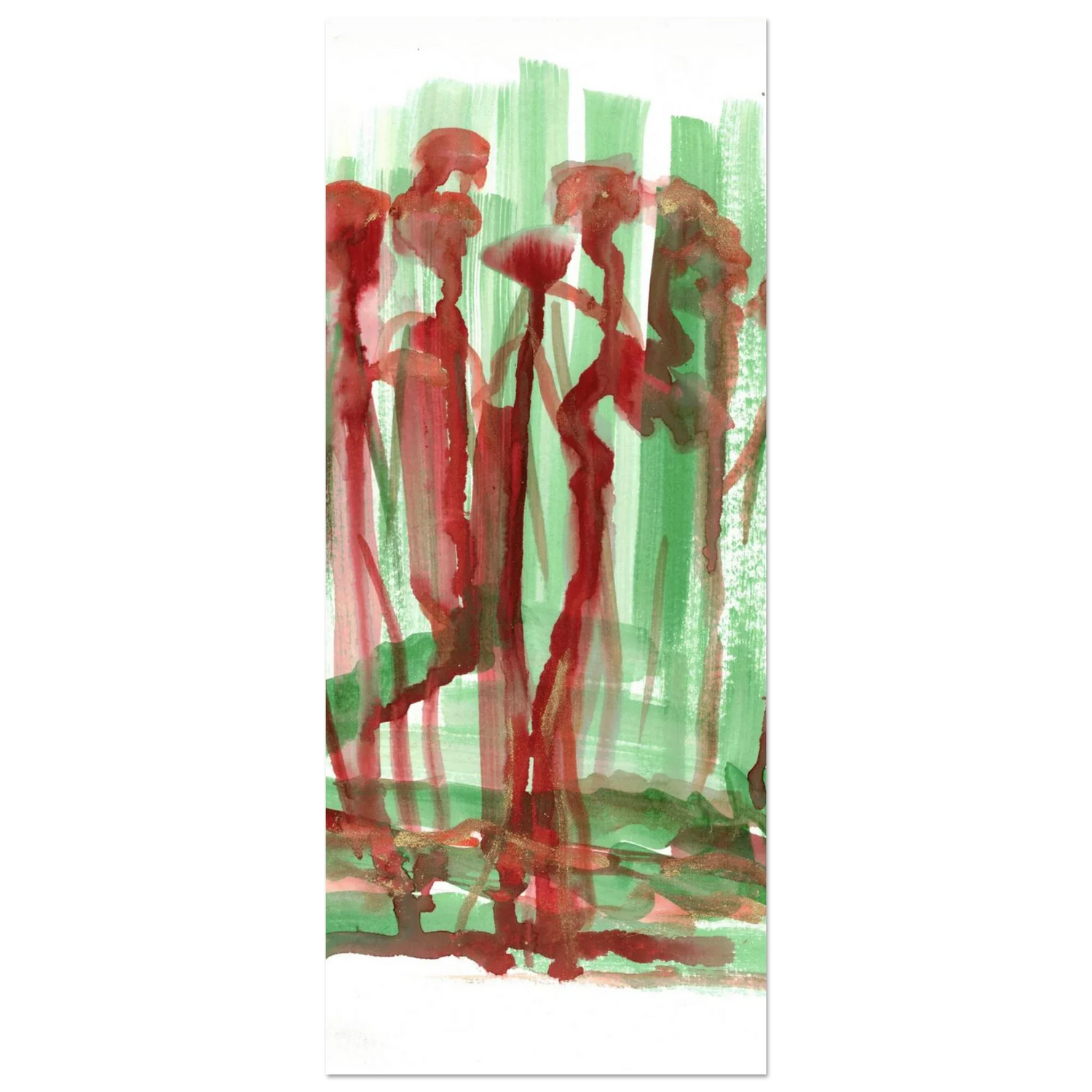 Abstract Floral Garden Premium Matte Poster - Vibrant Red & Green Watercolor Art (RDJ3-1) - Laure Leprince - Artiste Peintre