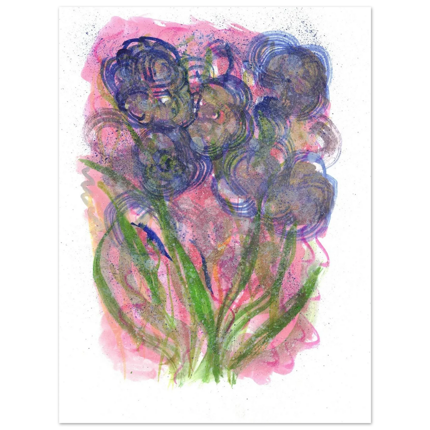 Abstract Floral Watercolor Poster: Radiant Blooms in Purple, Pink & Gold - Premium Matte Paper Art Print - Laure Leprince - Artiste Peintre