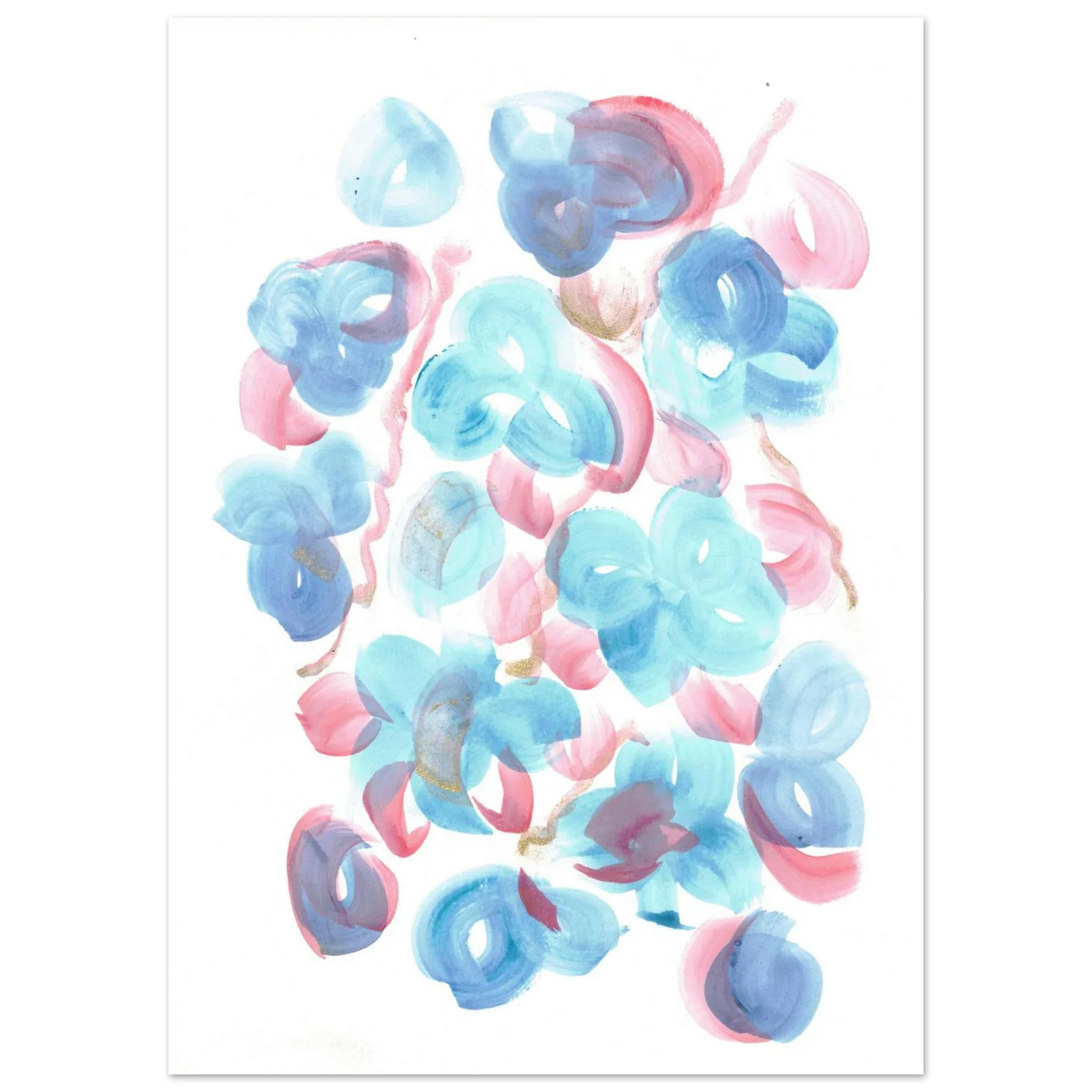 Abstract Floral Blush & Teal: Dreamy Watercolor Art Print on Premium Matte Paper - Laure Leprince - Artiste Peintre