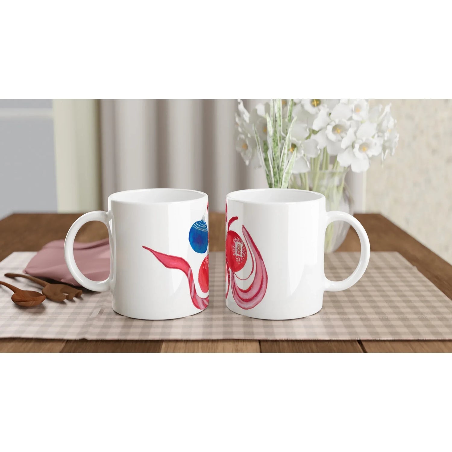 Mug en céramique blanche 325 ml Guirlande – Élégance, sécurité et durabilité - Laure Leprince - Artiste Peintre
