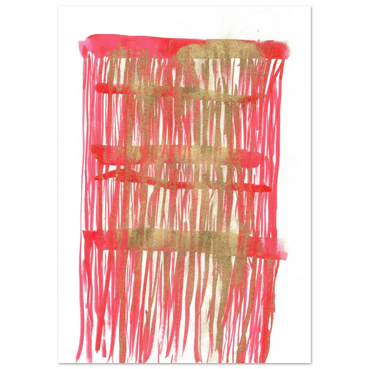 Abstract Gold & Red Stripe Art Print - Premium Matte Paper Poster - Laure Leprince - Artiste Peintre