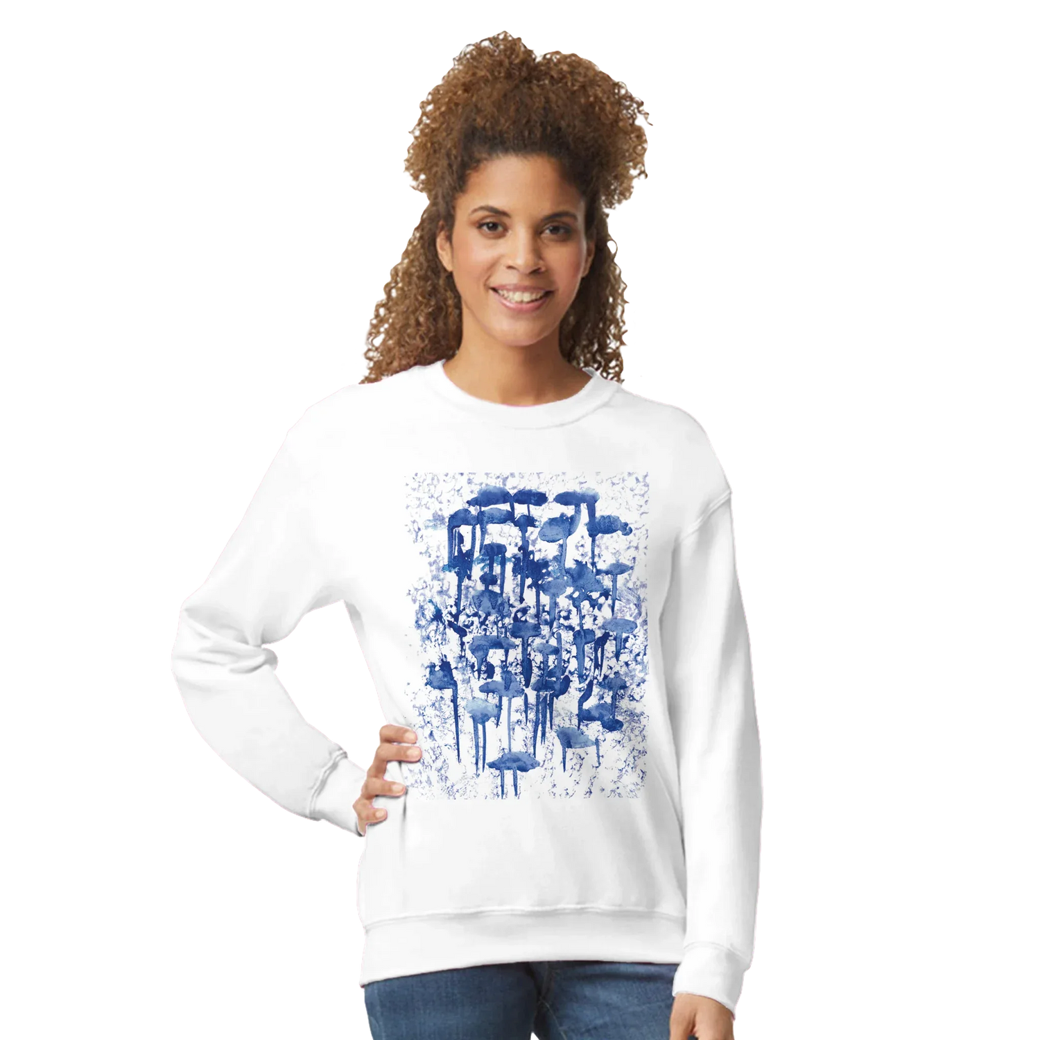 Sweatshirt Unisexe Classique Forêt Indigo – Impression Artistique Multicolore | Premium Cotton Blend - Laure Leprince - Artiste Peintre
