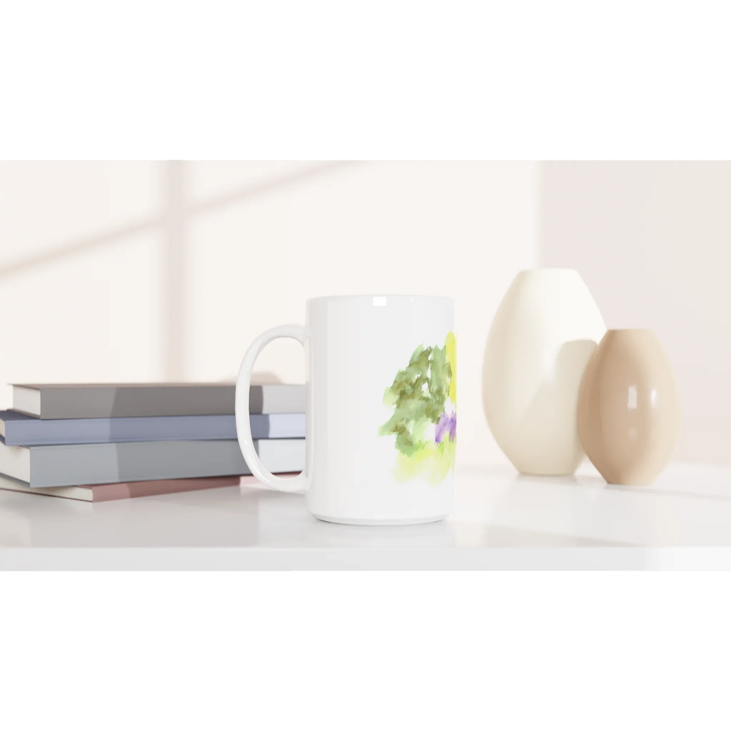 Mug en céramique blanche 44 cl Eclosion Chromatique – Grand format, design et qualité durable - Laure Leprince - Artiste Peintre