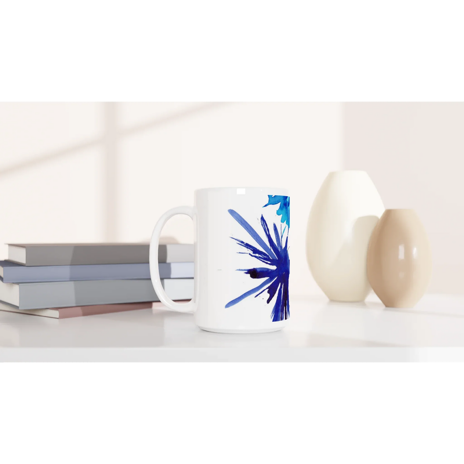 Mug en céramique blanche 44 cl bleuets – Grand format, design et qualité durable - Laure Leprince - Artiste Peintre