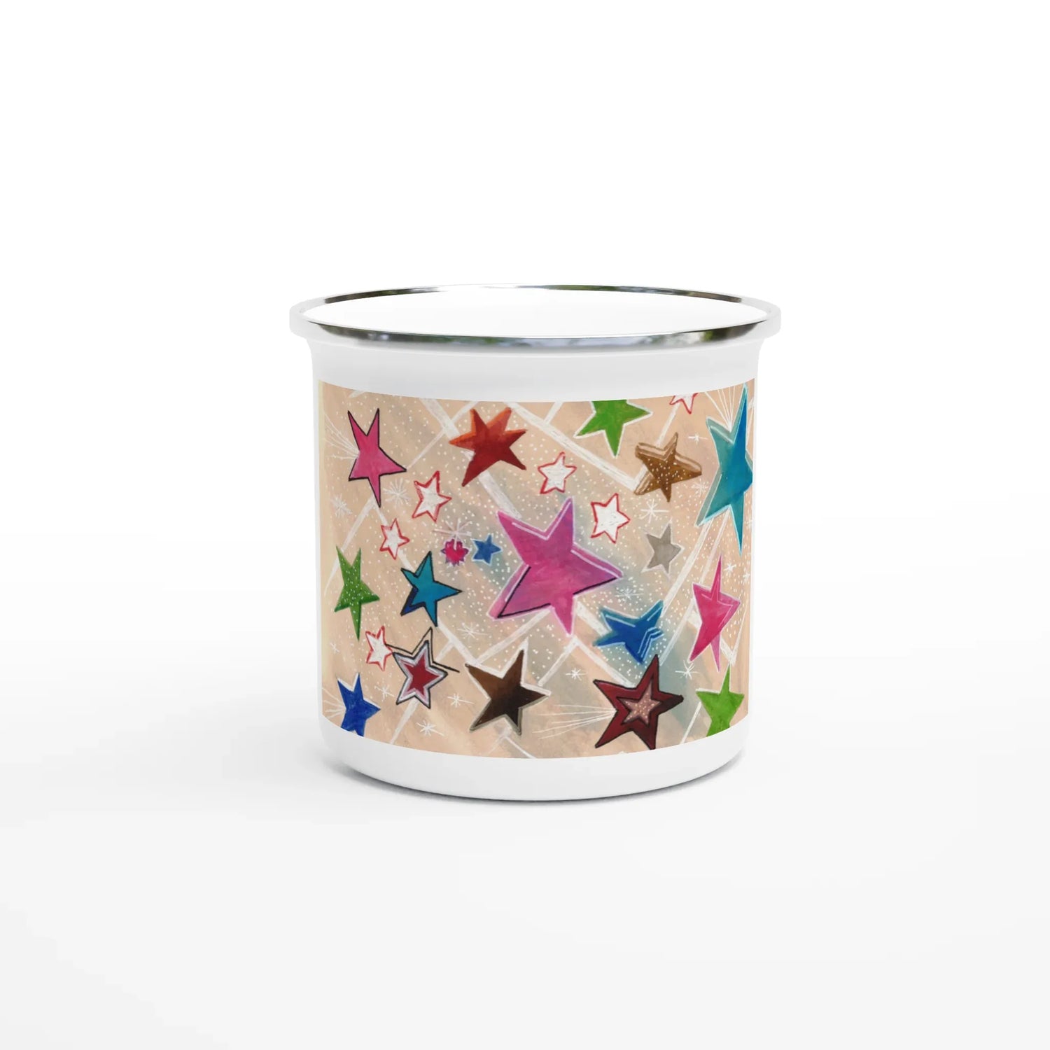 Mug en émail blanc 35 cl Etoiles – Léger, vintage et résistant - Laure Leprince - Artiste Peintre
