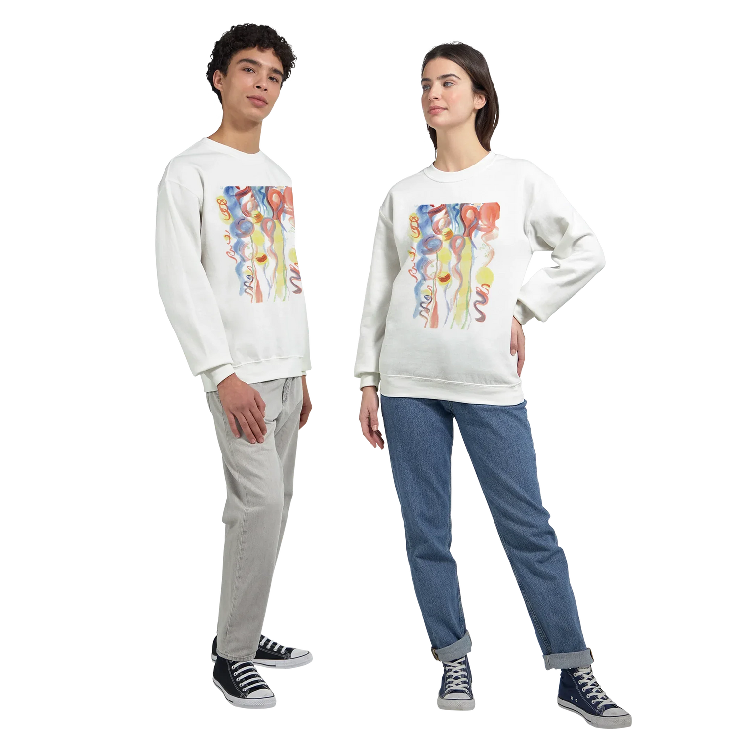Sweatshirt Unisexe Classique Serpentins – Impression Artistique Multicolore | Premium Cotton Blend - Laure Leprince - Artiste Peintre