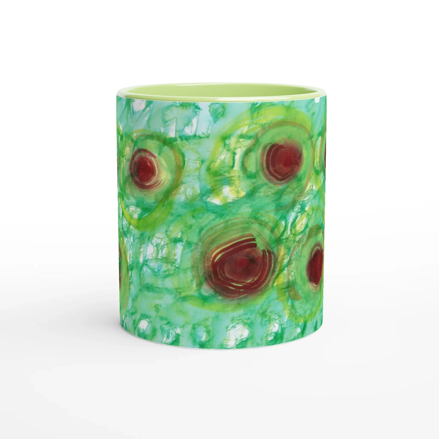 Mug 11oz - 325 ml - Ceramic Mug with Color Inside Green Echo - Laure Leprince - Artiste Peintre