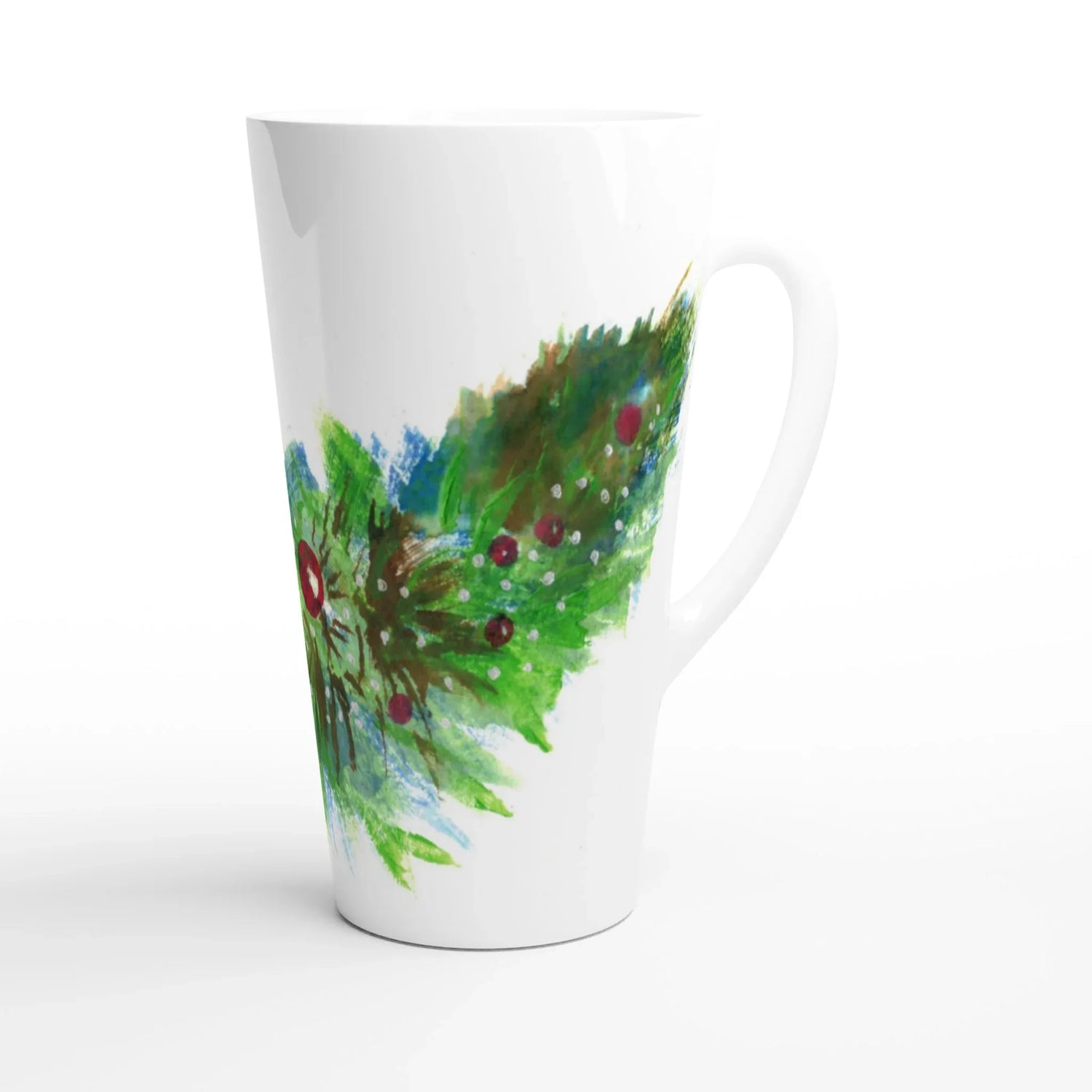 Mug à Latte en Céramique Blanche 500 ml Guirlande verte – Élégant, durable et brillant - Laure Leprince - Artiste Peintre