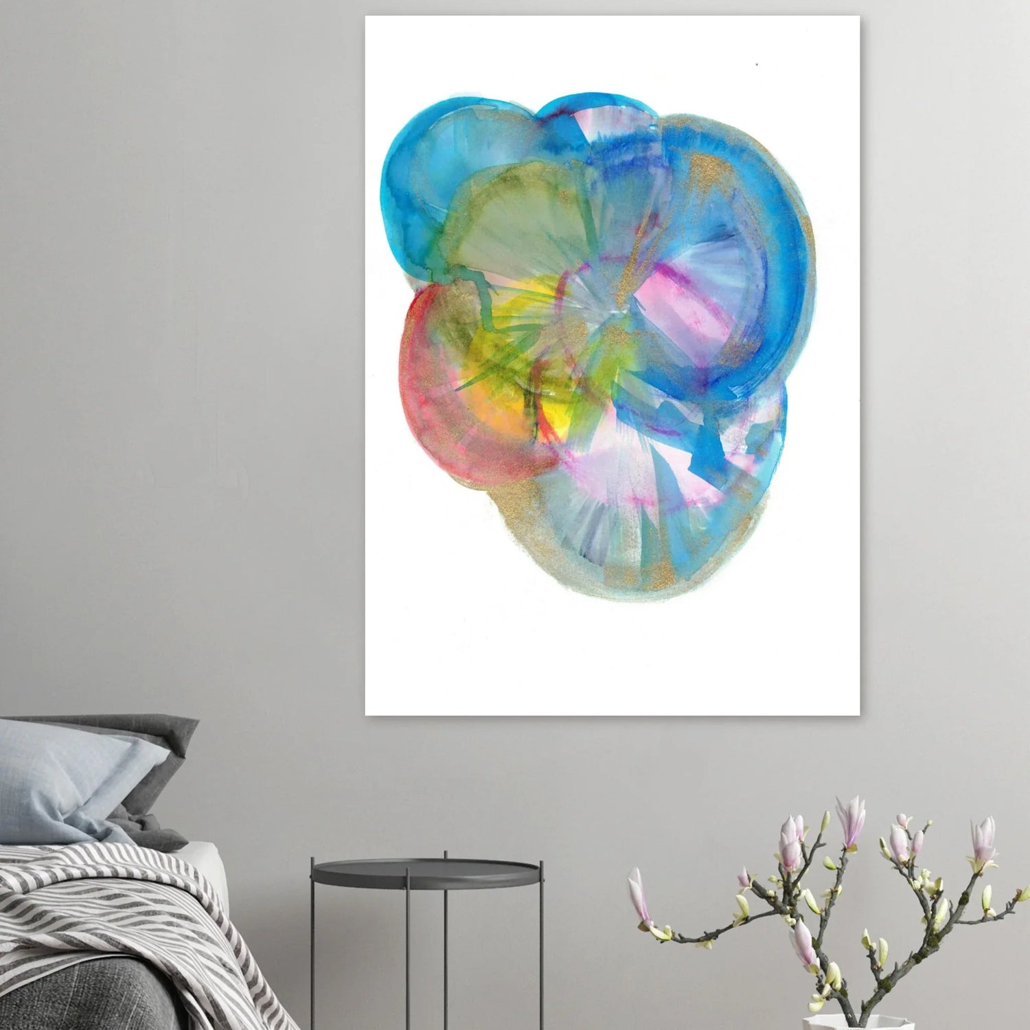 Abstract Gold & Teal Watercolor Burst Matte Paper Poster RDJ3-1: Vibrant Art for Your Space - Laure Leprince - Artiste Peintre