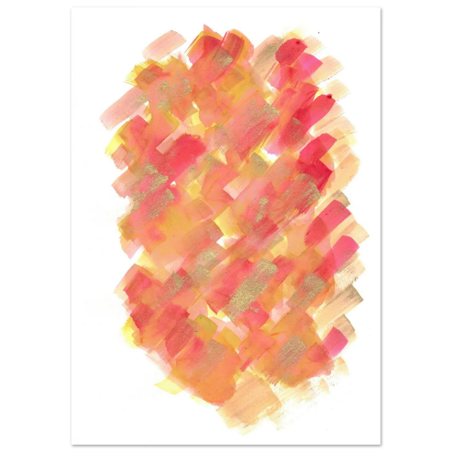 Abstract Golden Sunrise Watercolor Matte Poster - Warm Brushstrokes & Glimmering Accents - Laure Leprince - Artiste Peintre