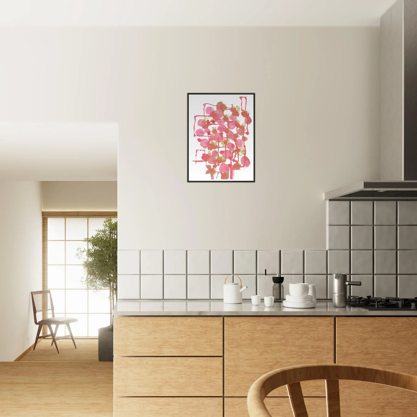 Classic Semi-Glossy Paper Metal Framed Poster Reseau Framboise - Laure Leprince - Artiste Peintre