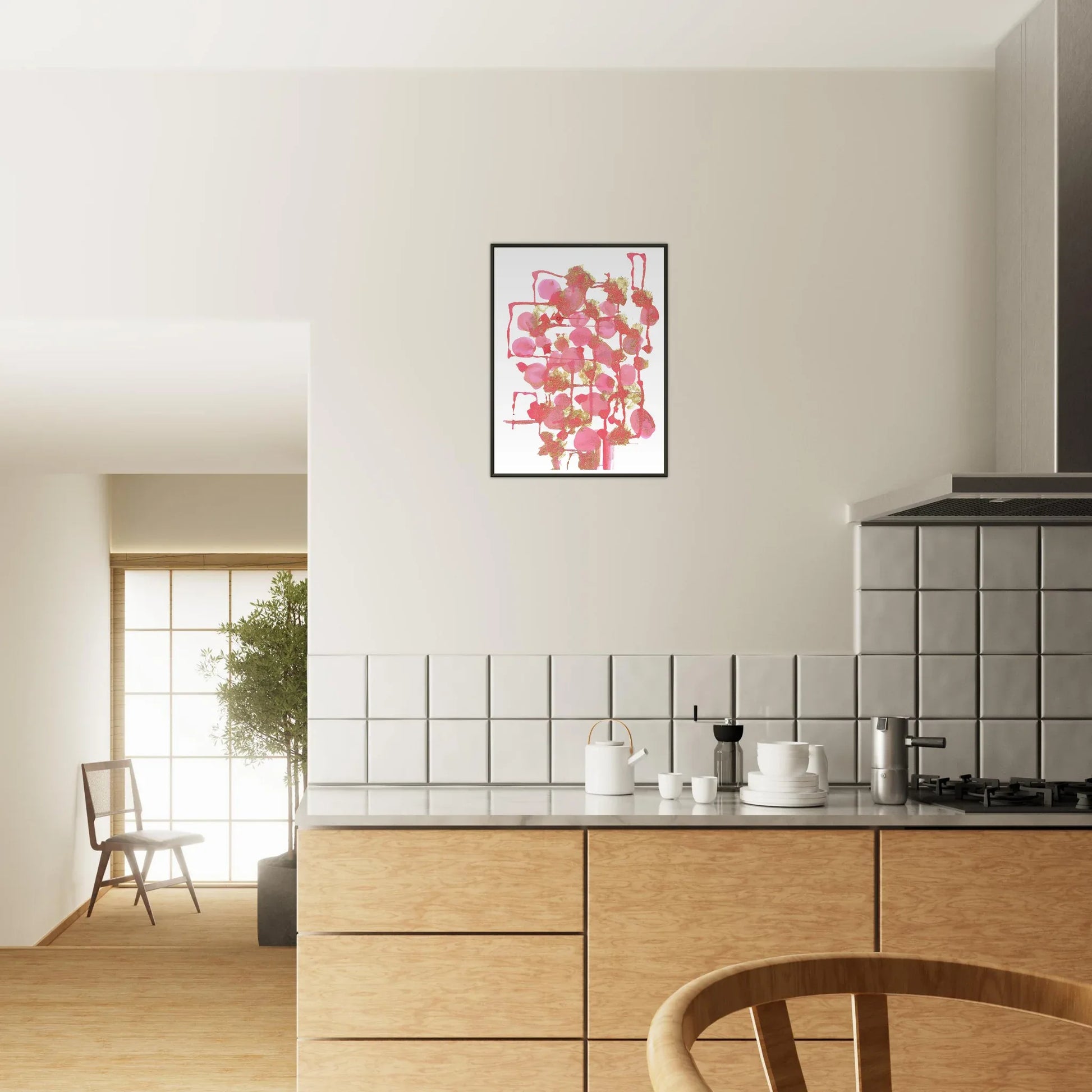 Classic Semi-Glossy Paper Metal Framed Poster Reseau Framboise - Laure Leprince - Artiste Peintre