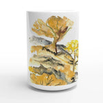 Mug en céramique blanche 44 cl Colline d'or– Grand format, design et qualité durable - Laure Leprince - Artiste Peintre
