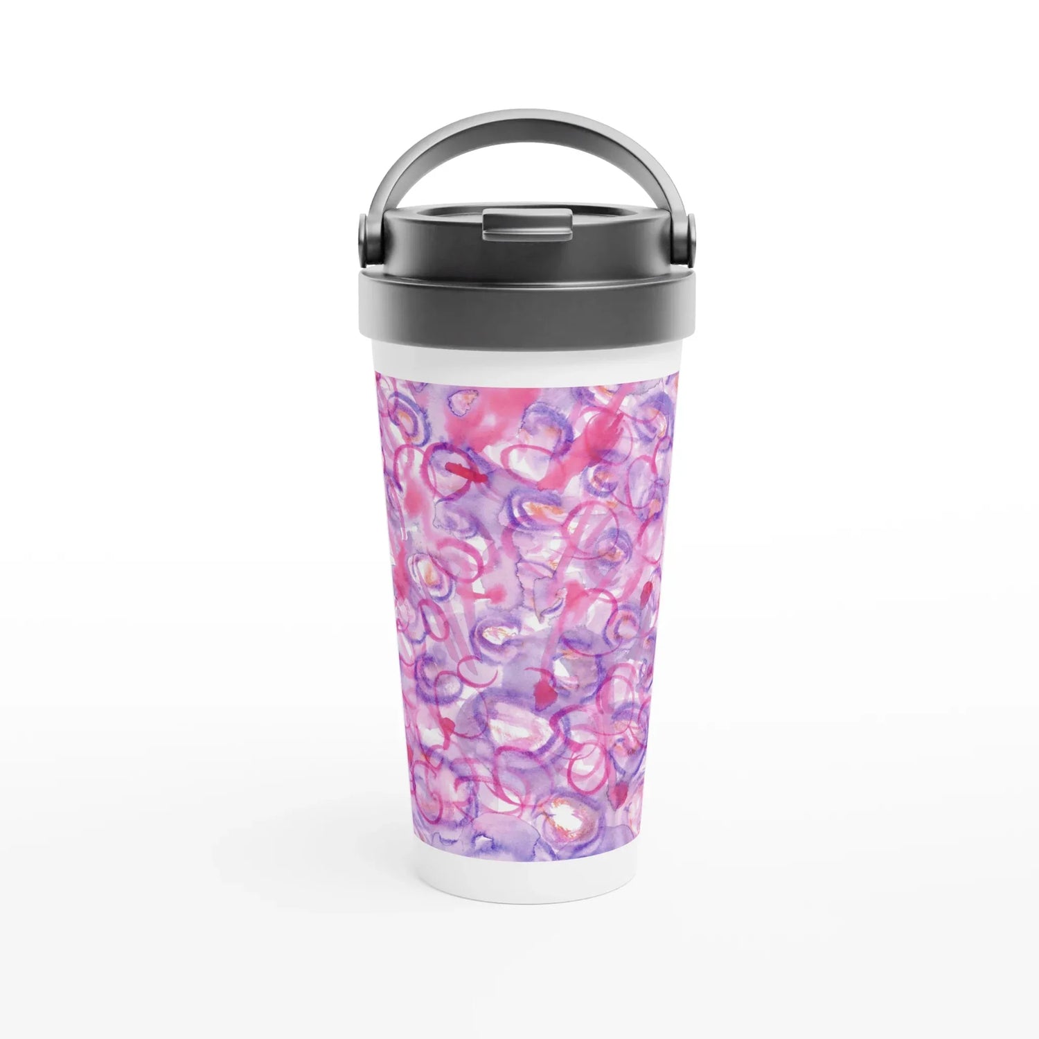 Mug de voyage isotherme 450 ml (15 oz) Floraison Intime - Étanche, réutilisable et design artistique - Laure Leprince - Artiste Peintre