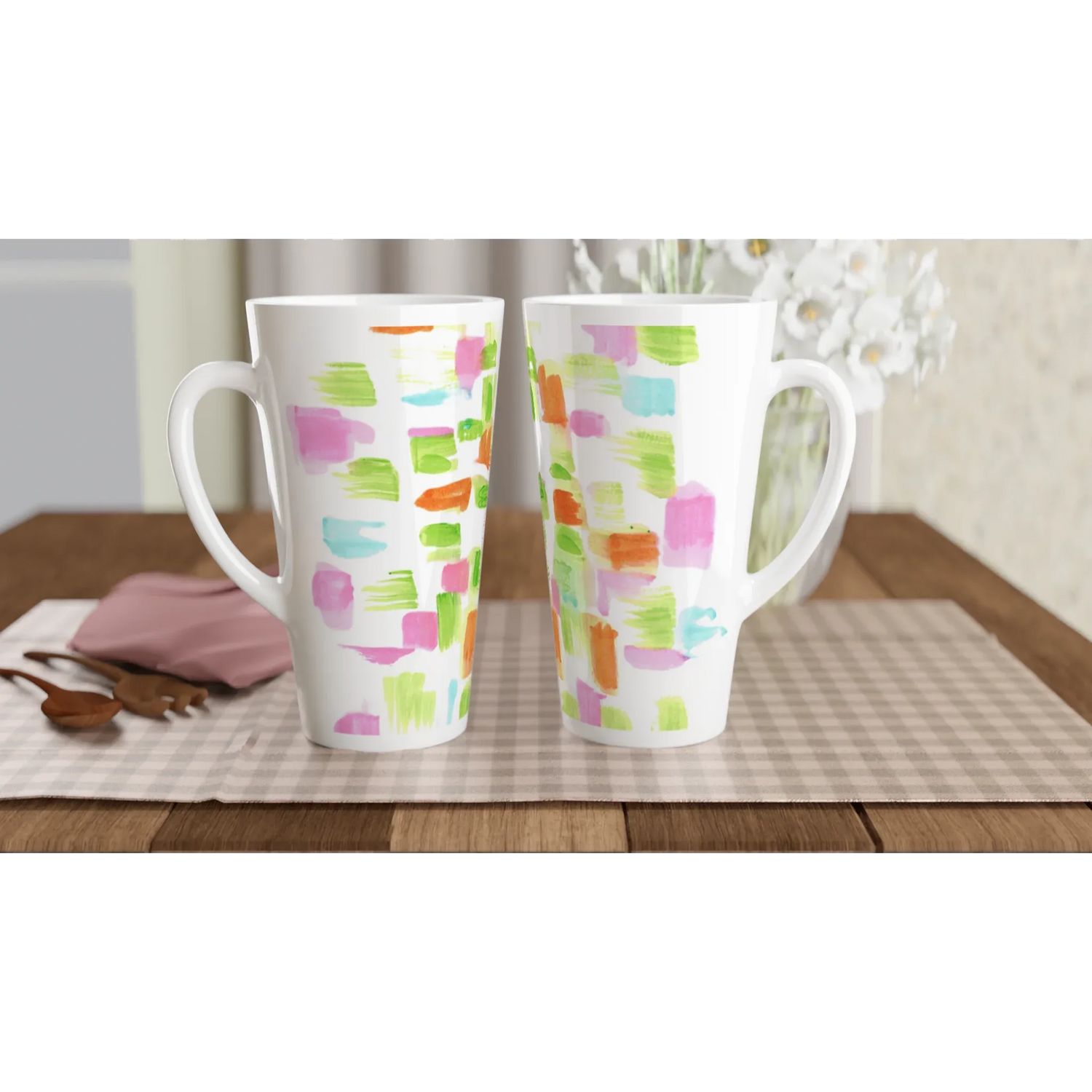 Mug à Latte en Céramique Blanche 500 ml Pastel Mosaïc– Élégant, durable et brillant - Laure Leprince - Artiste Peintre