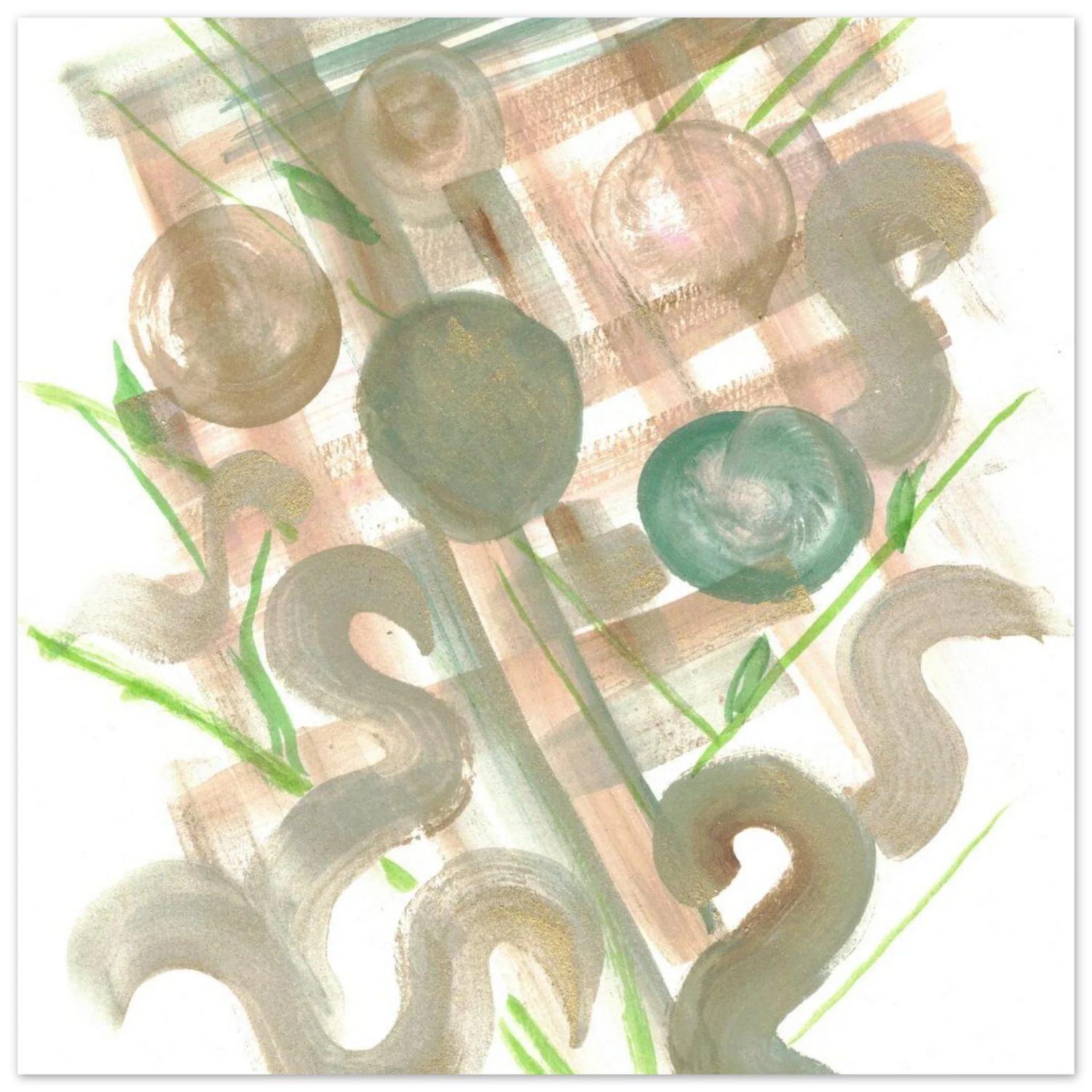 Abstract Earth Tones & Green Strokes Art Print – Premium Matte Paper Poster RDJ3-1 - Laure Leprince - Artiste Peintre