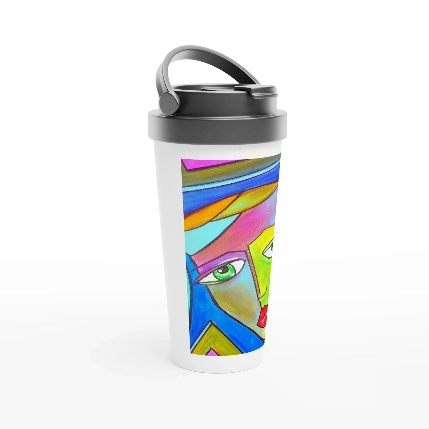 Mug de voyage blanc en acier inoxydable – 44 cl | Élégant, pratique et isotherme - Laure Leprince - Artiste Peintre