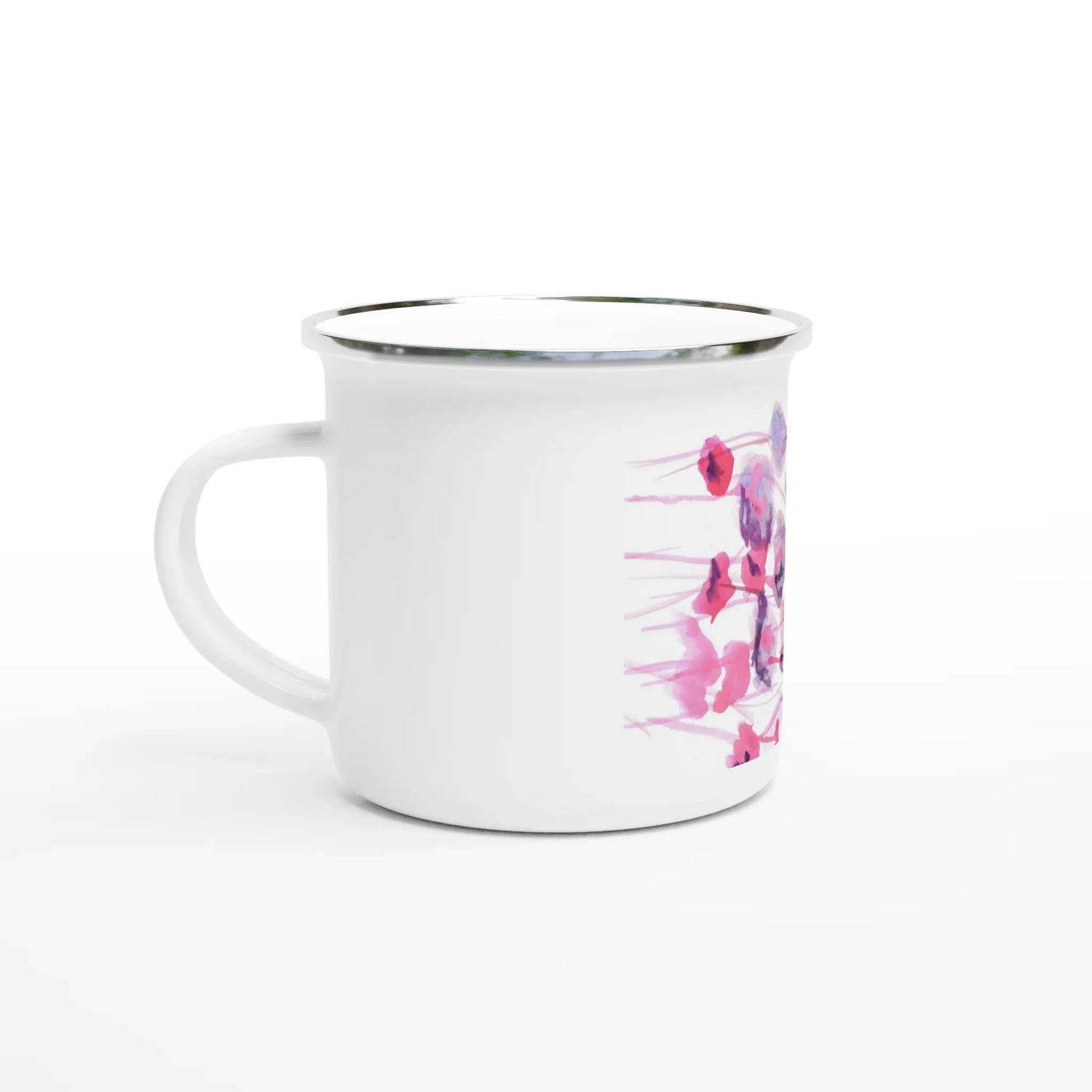 Mug en émail blanc 35 cl Jardin des Ombrelles – Léger, vintage et résistant - Laure Leprince - Artiste Peintre