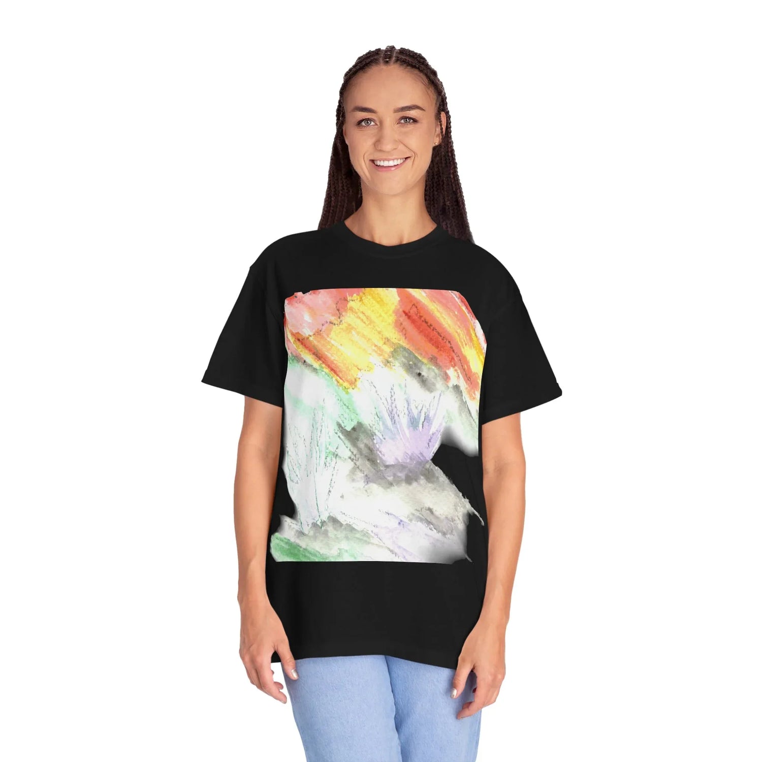 Abstract Lavander Drift T-Shirt — Bright Watercolor Square Art Tee - Laure Leprince - Artiste Peintre