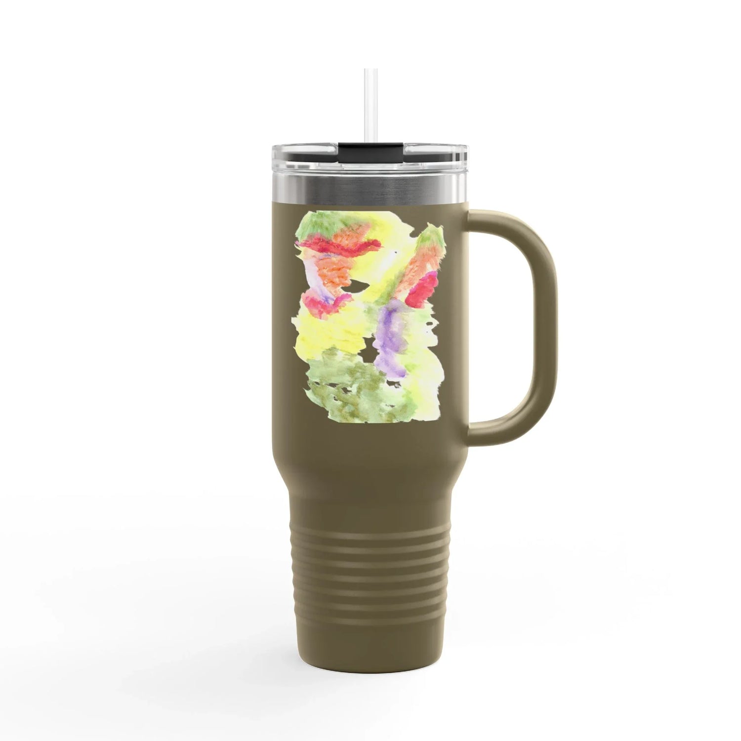 40oz Insulated Travel Mug – Eclosion Chromatique Watercolor Design - Laure Leprince - Artiste Peintre