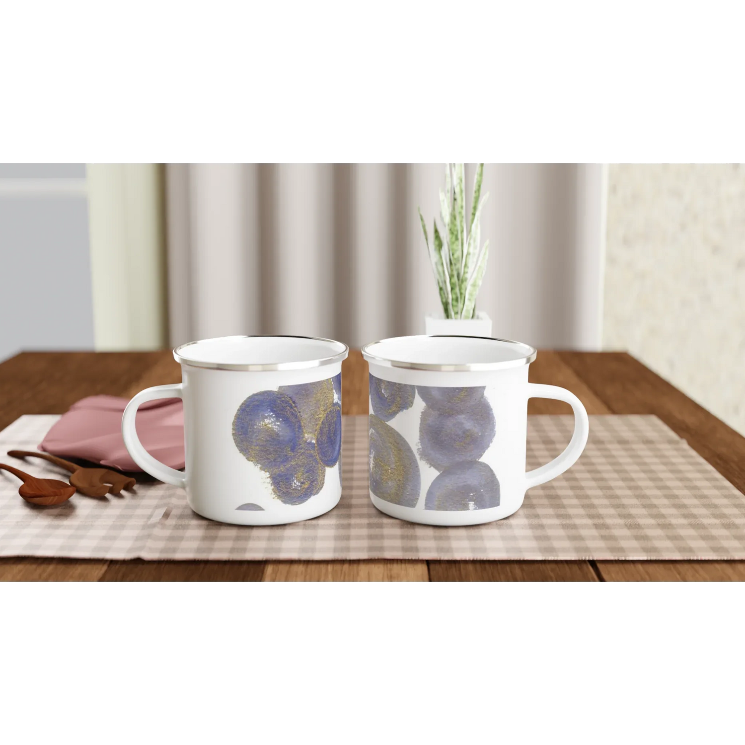 Mug en émail blanc 35 cl Sphères – Léger, vintage et résistant - Laure Leprince - Artiste Peintre