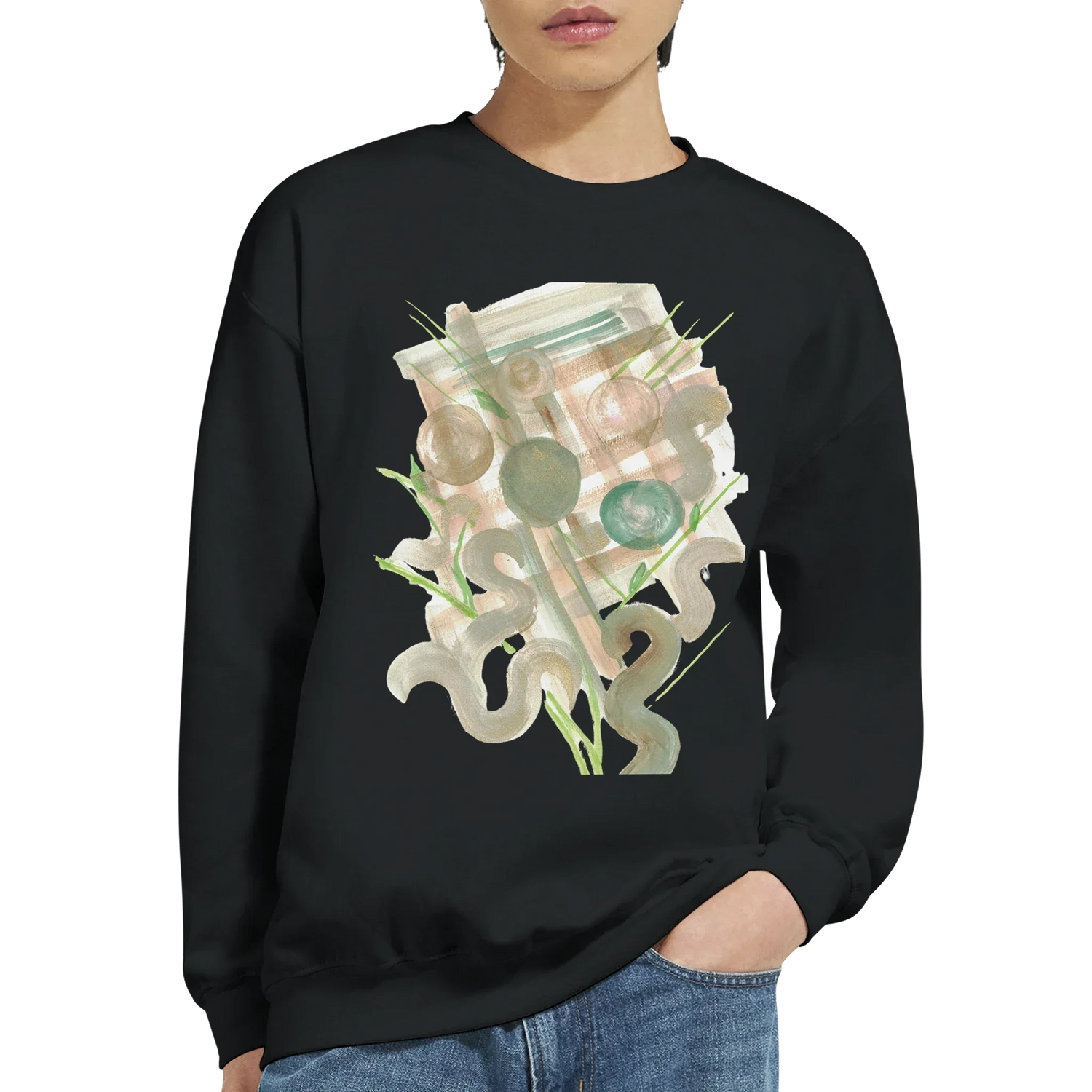 Sweatshirt Unisexe Classique Moss Geometry– Impression Artistique Multicolore - Laure Leprince - Artiste Peintre