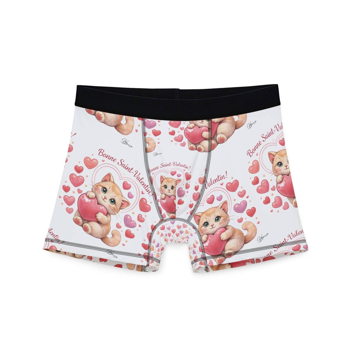 Men's Boxer Briefs – Romantic Bonne Saint Valentin Heart cat Gift Print