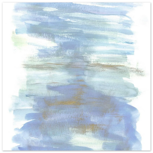 Abstract Horizon Watercolor Art Print - Serene Blue & Gold Matte Paper Poster for Modern Spaces - Laure Leprince - Artiste Peintre