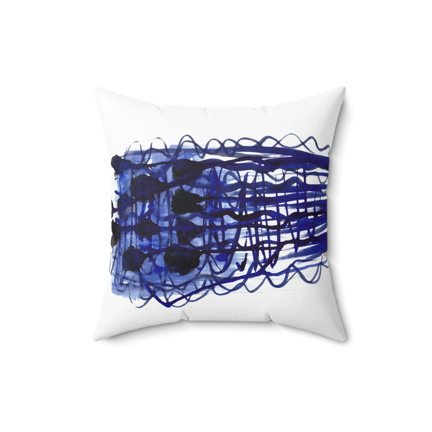 Square Throw Pillow Silence Indigo — Minimal Brushstroke Accent - Laure Leprince - Artiste Peintre