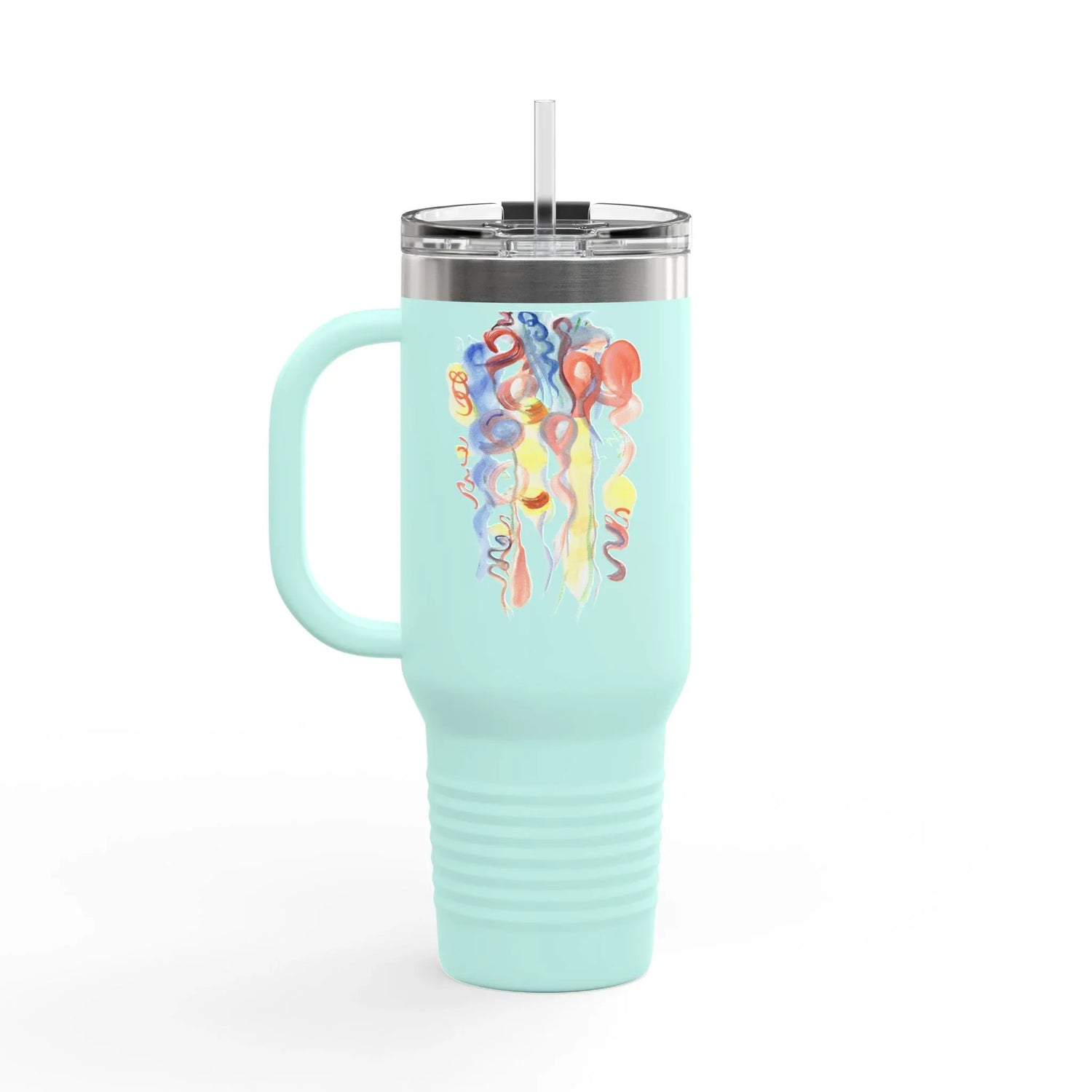 40oz Insulated Travel Mug – Les Serpentins Watercolor Design - Laure Leprince - Artiste Peintre