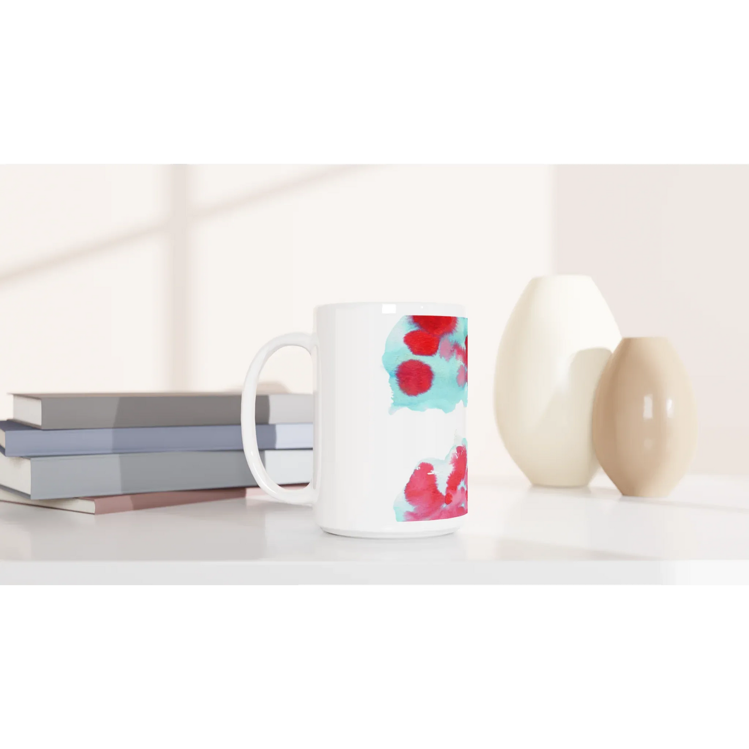 Mug en céramique blanche 44 cl Brumes Carmin – Grand format, design et qualité durable - Laure Leprince - Artiste Peintre