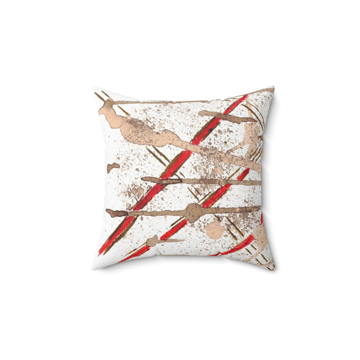 Square Throw Pillow Particules — Minimal Red Brushstroke Accent